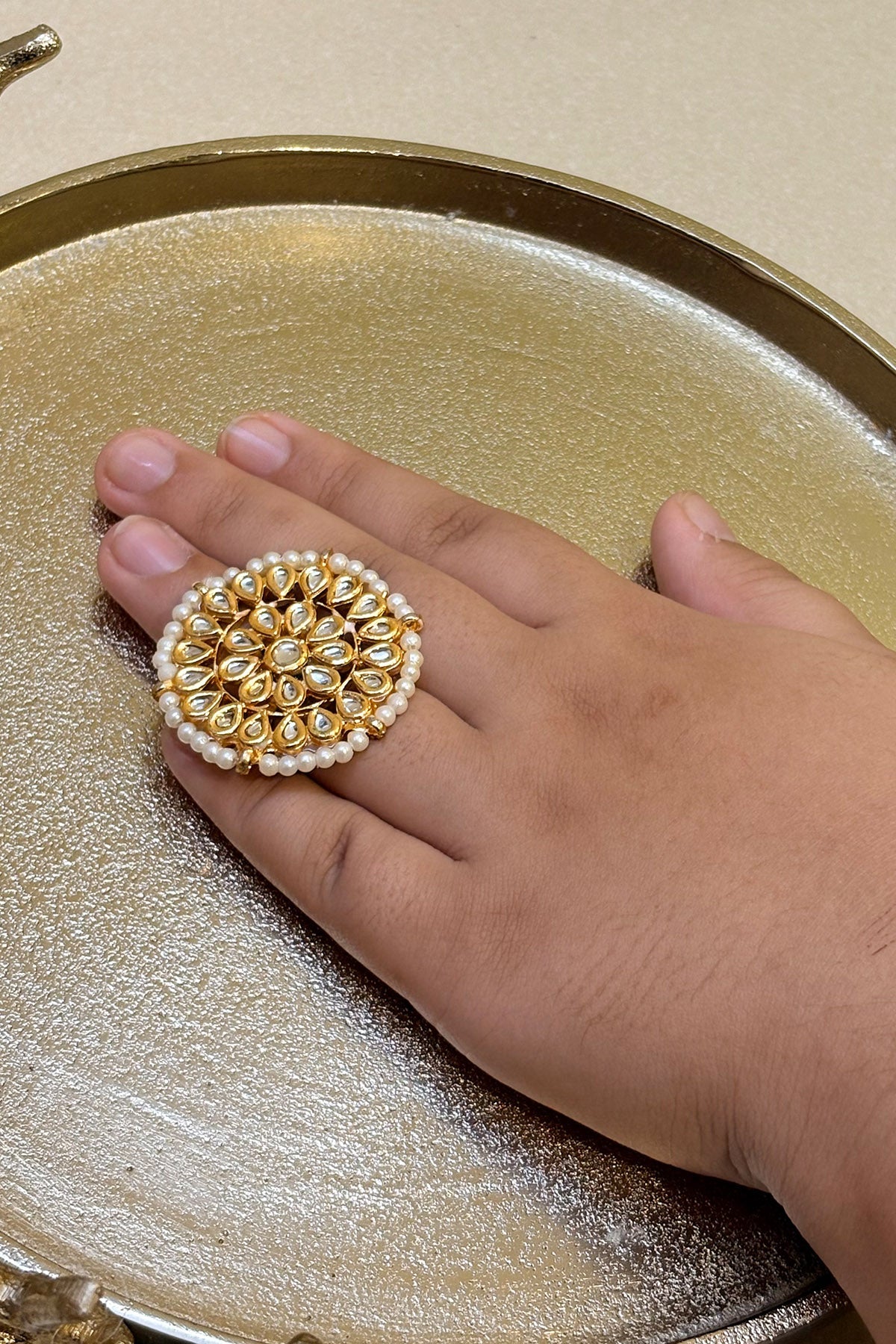 Buy Gold Flower Cocktail Beads Ring for women by Beauty Spot Jewellery online available at scrollnshops