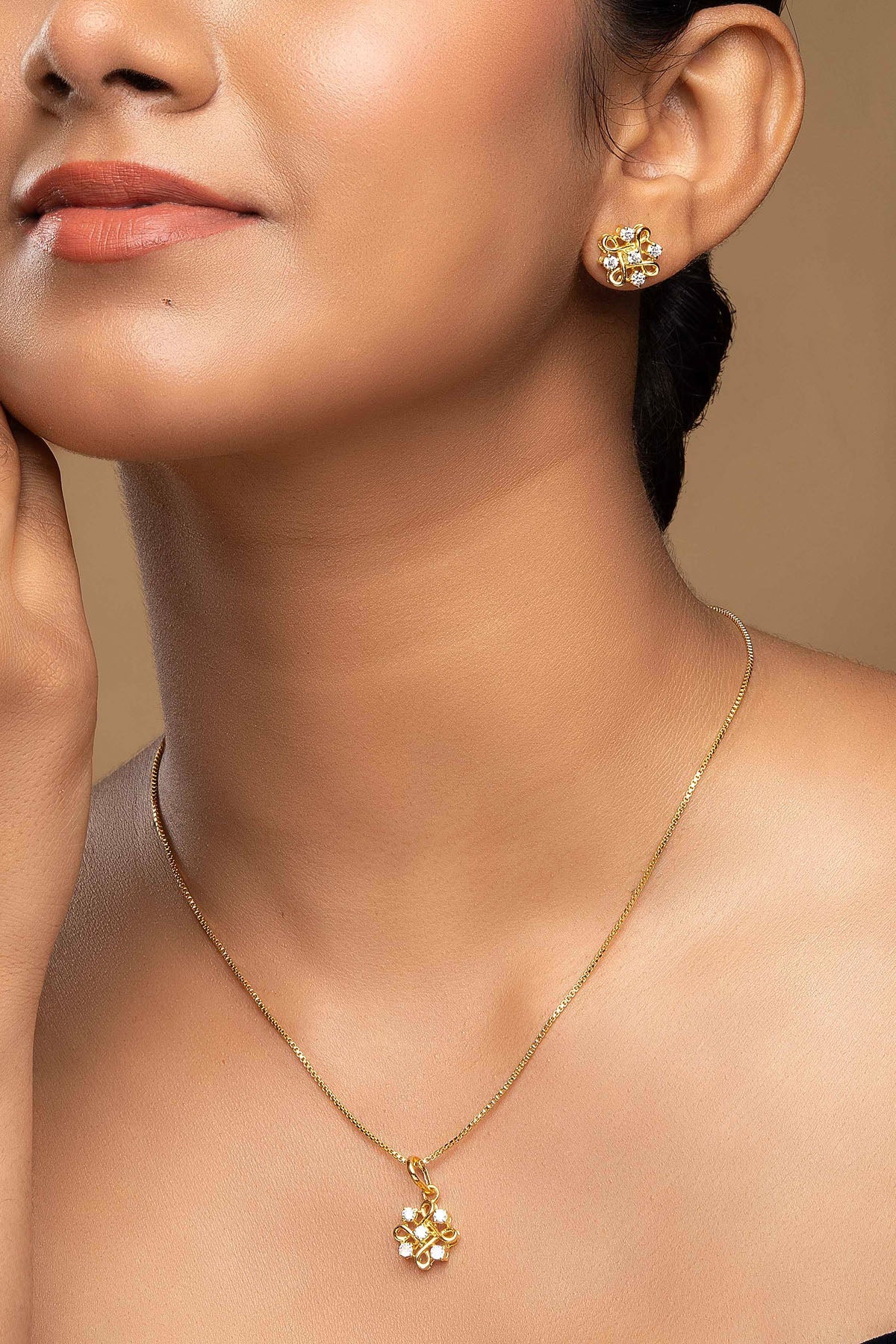 Buy Gold Flower Shaped Pendant Set for women by Sica online available at scrollnshops