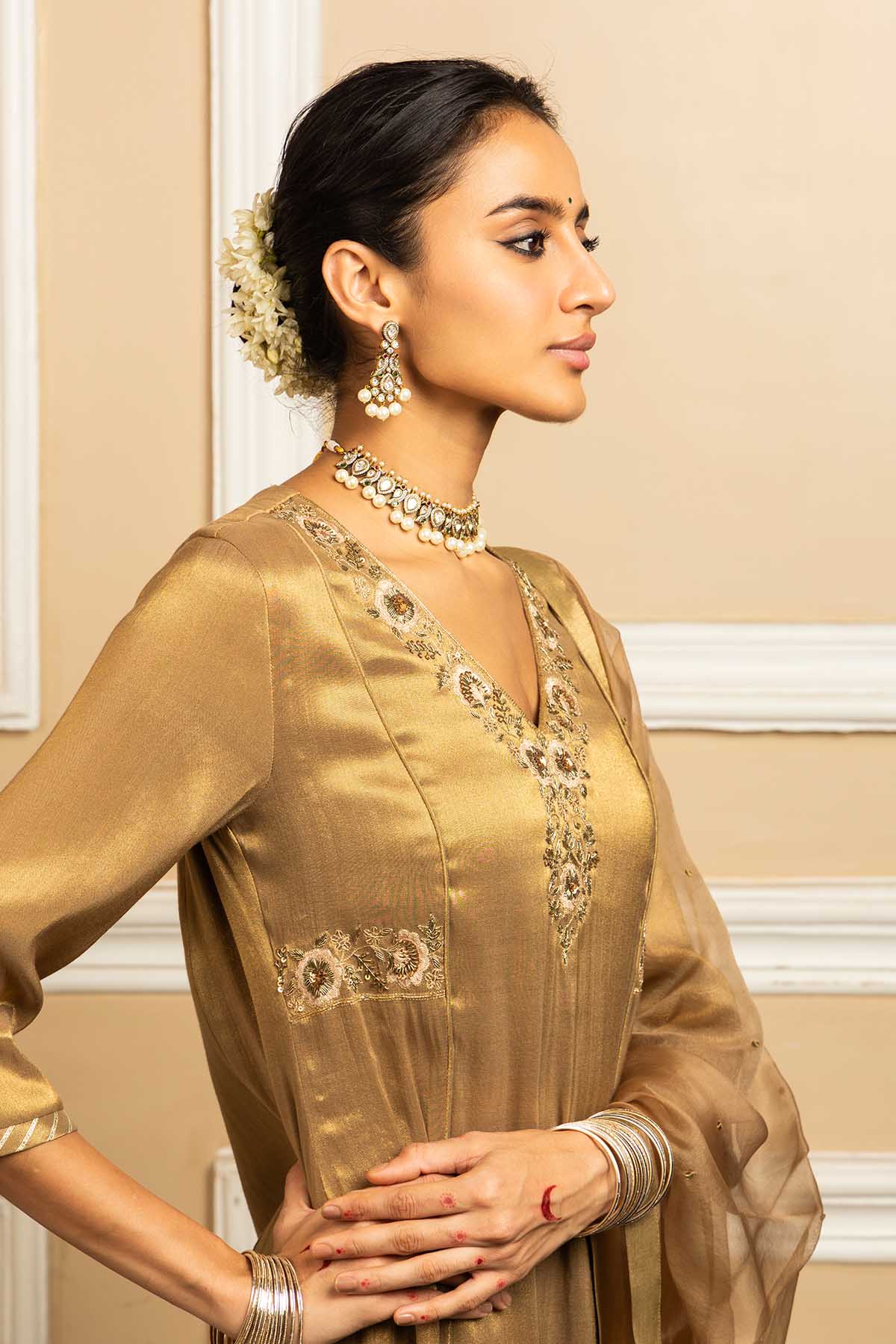 Gold Gota Embellished Kurta Set
