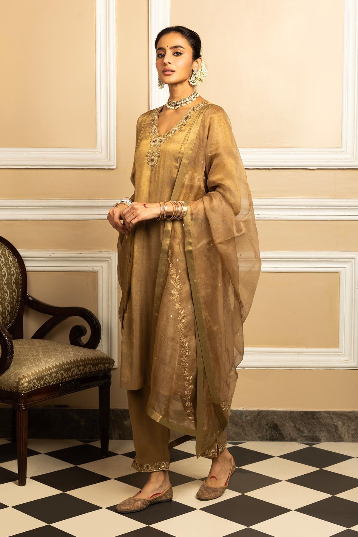 Gold Gota Embellished Kurta Set