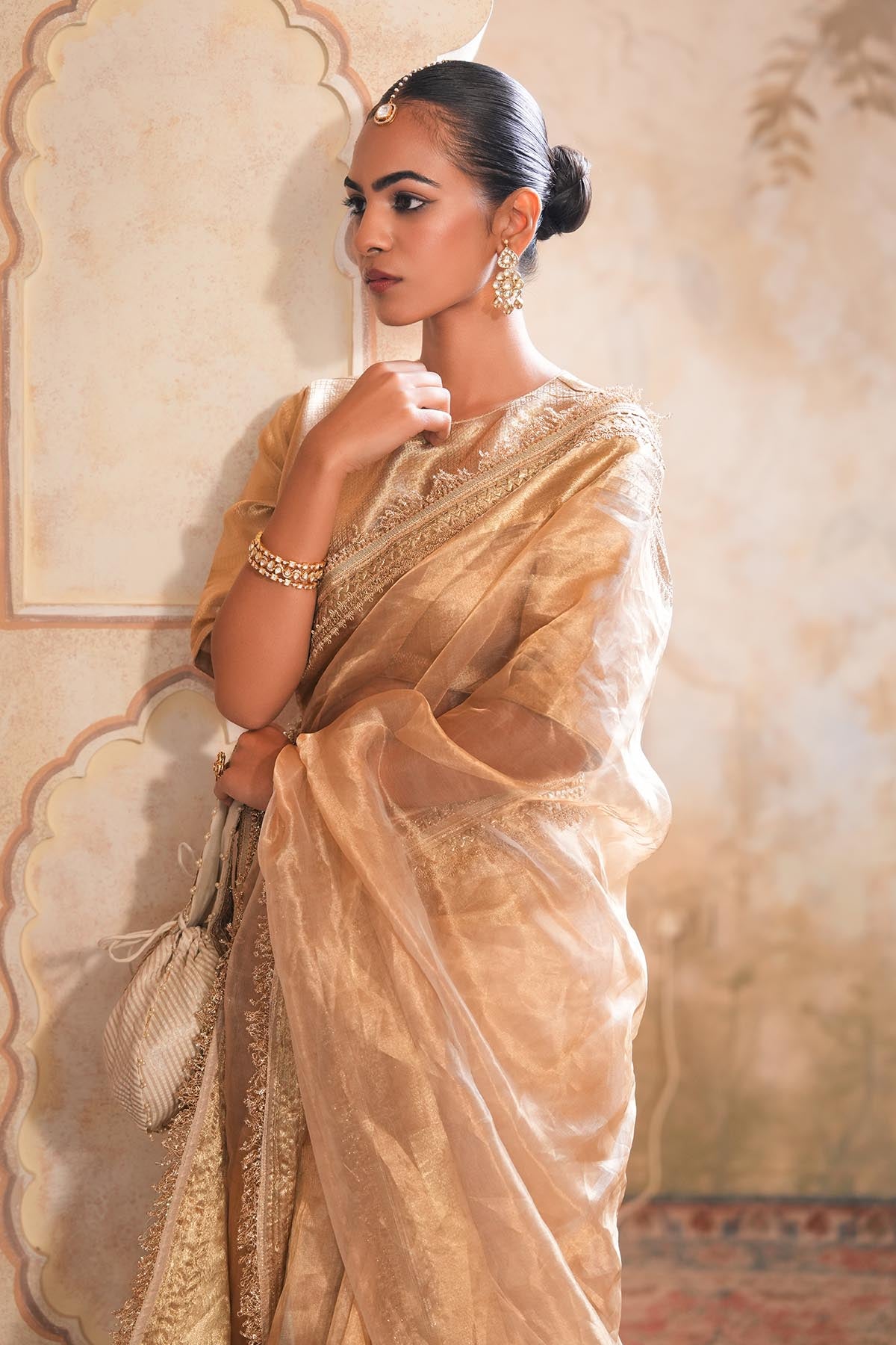 Gold Gota Embellished Saree