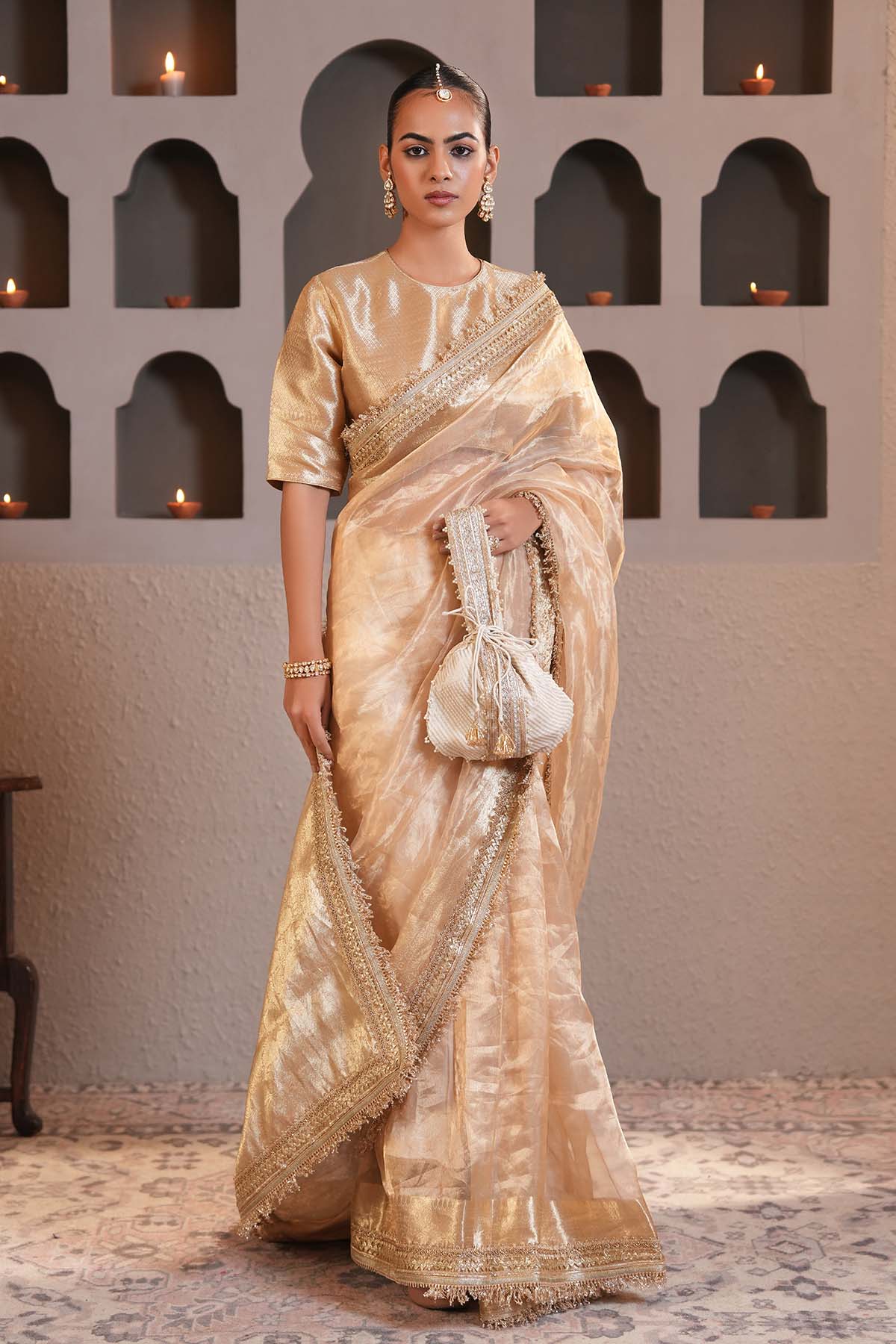 Buy Gold Gota Embellished Saree by Ugna by Unnati for women online at ScrollnShops