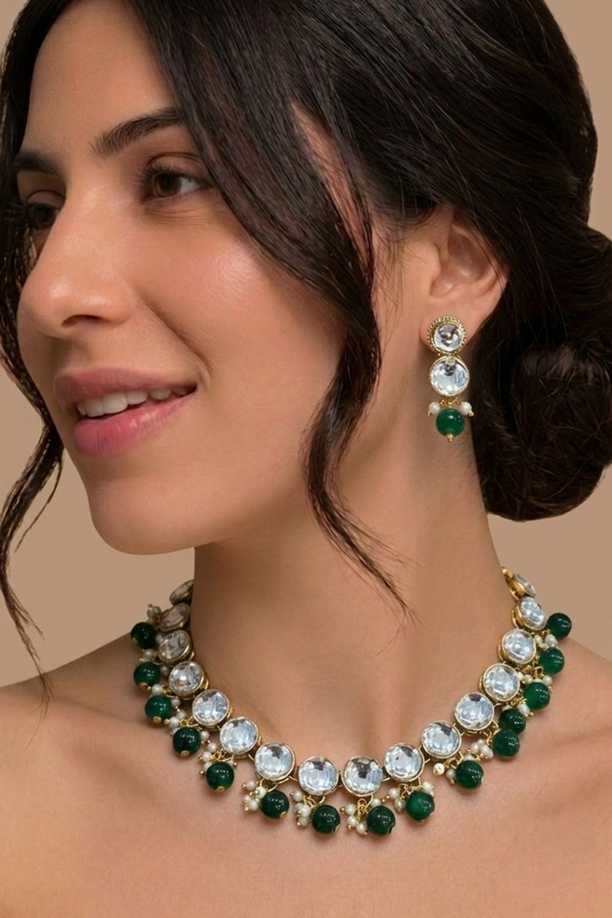 Buy Gold Green Bridal Jewellery Set for women by Inko & Co online available at scrollnshops