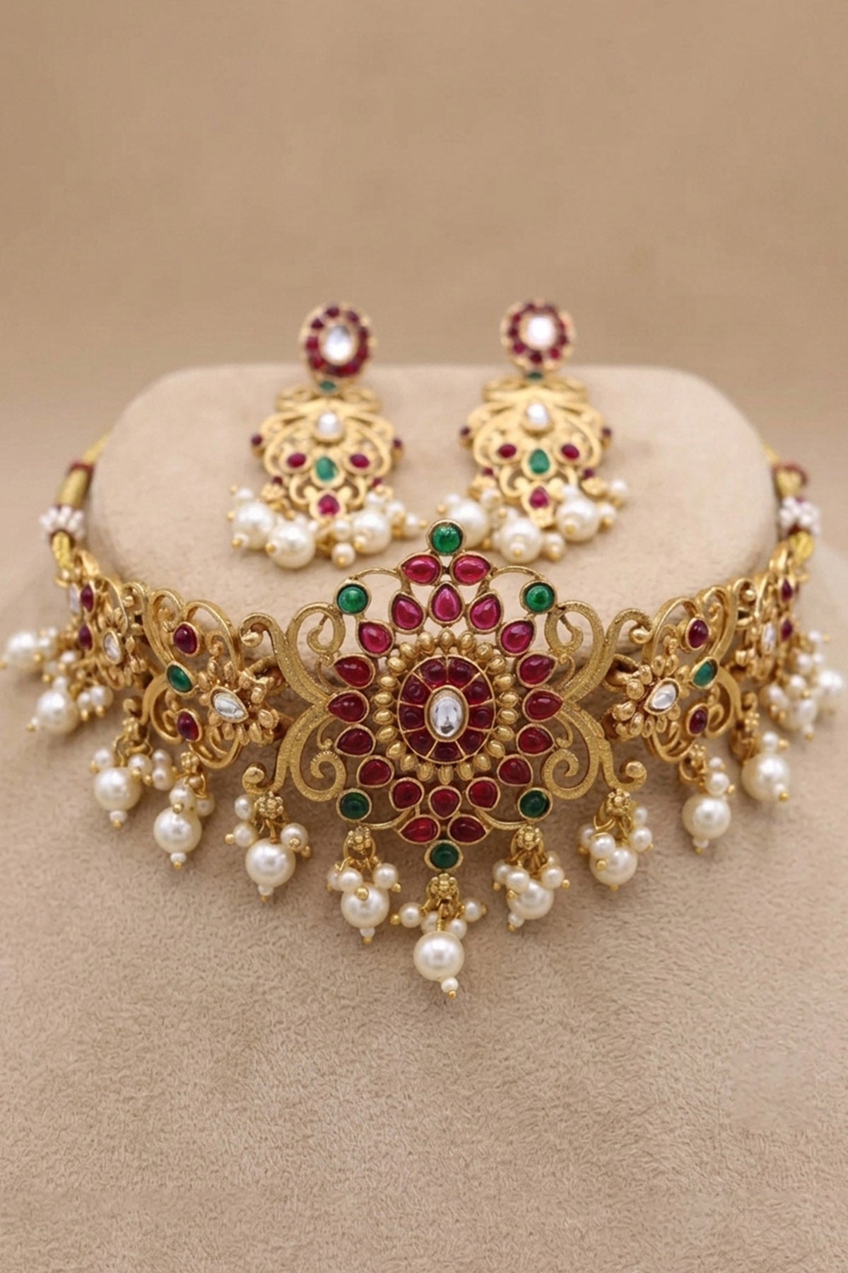 Gold Green Floral Jewellery Set