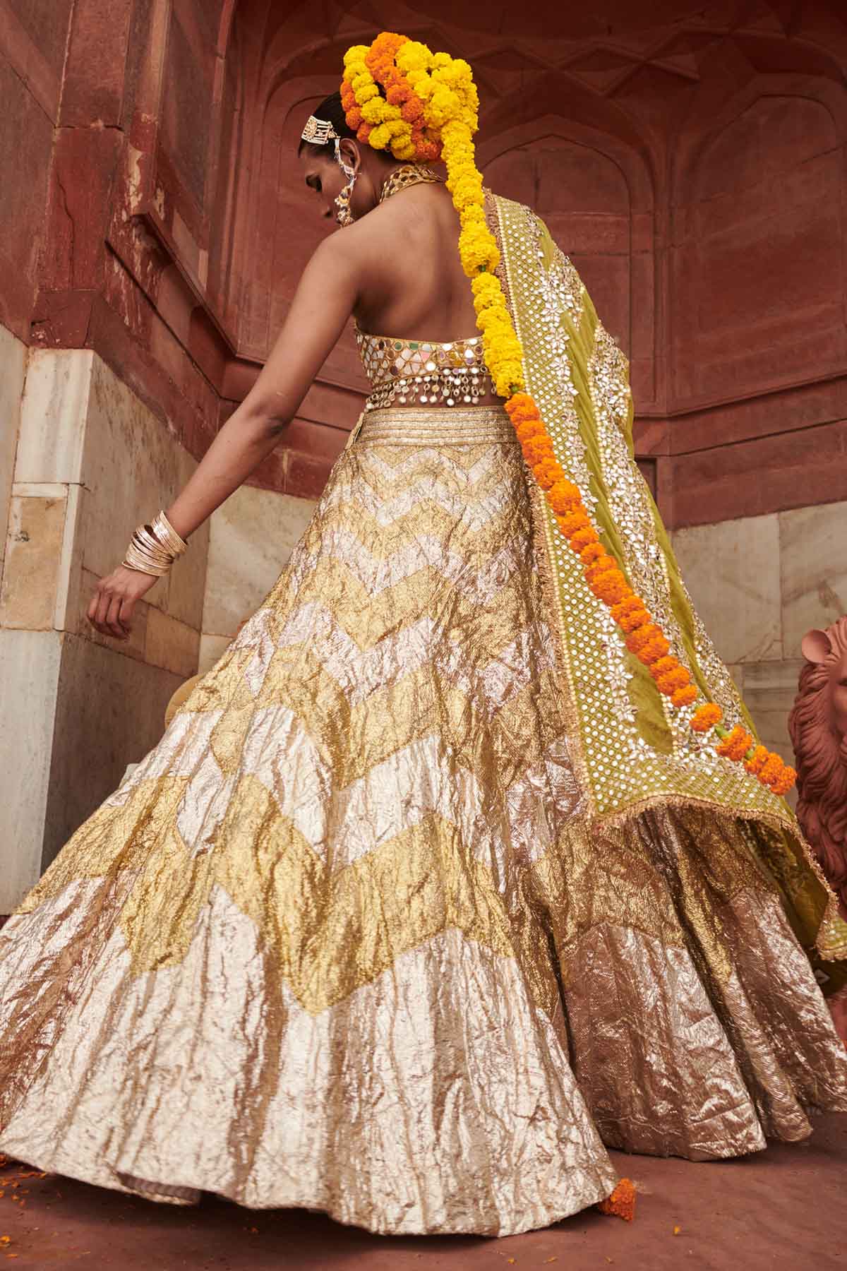 Gold Halter Neck Lehenga Set