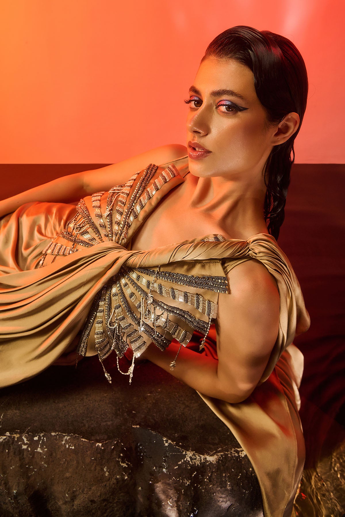 Gold Hand Embroidered Saree Gown