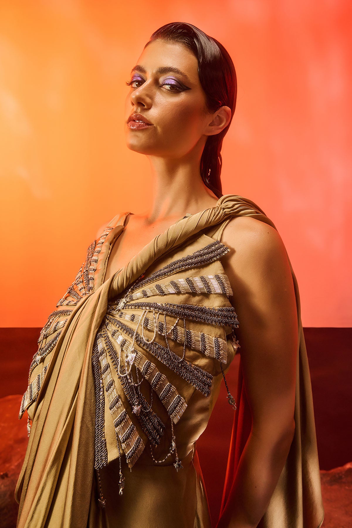 Gold Hand Embroidered Saree Gown