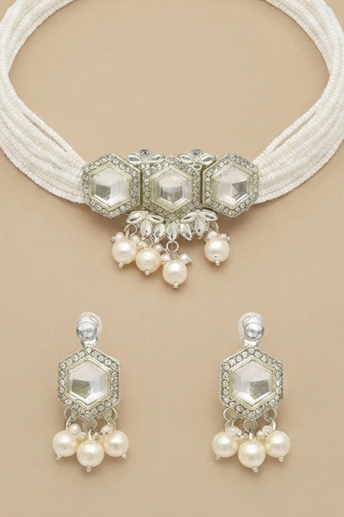 Gold Hexagonal Pearl Choker Set