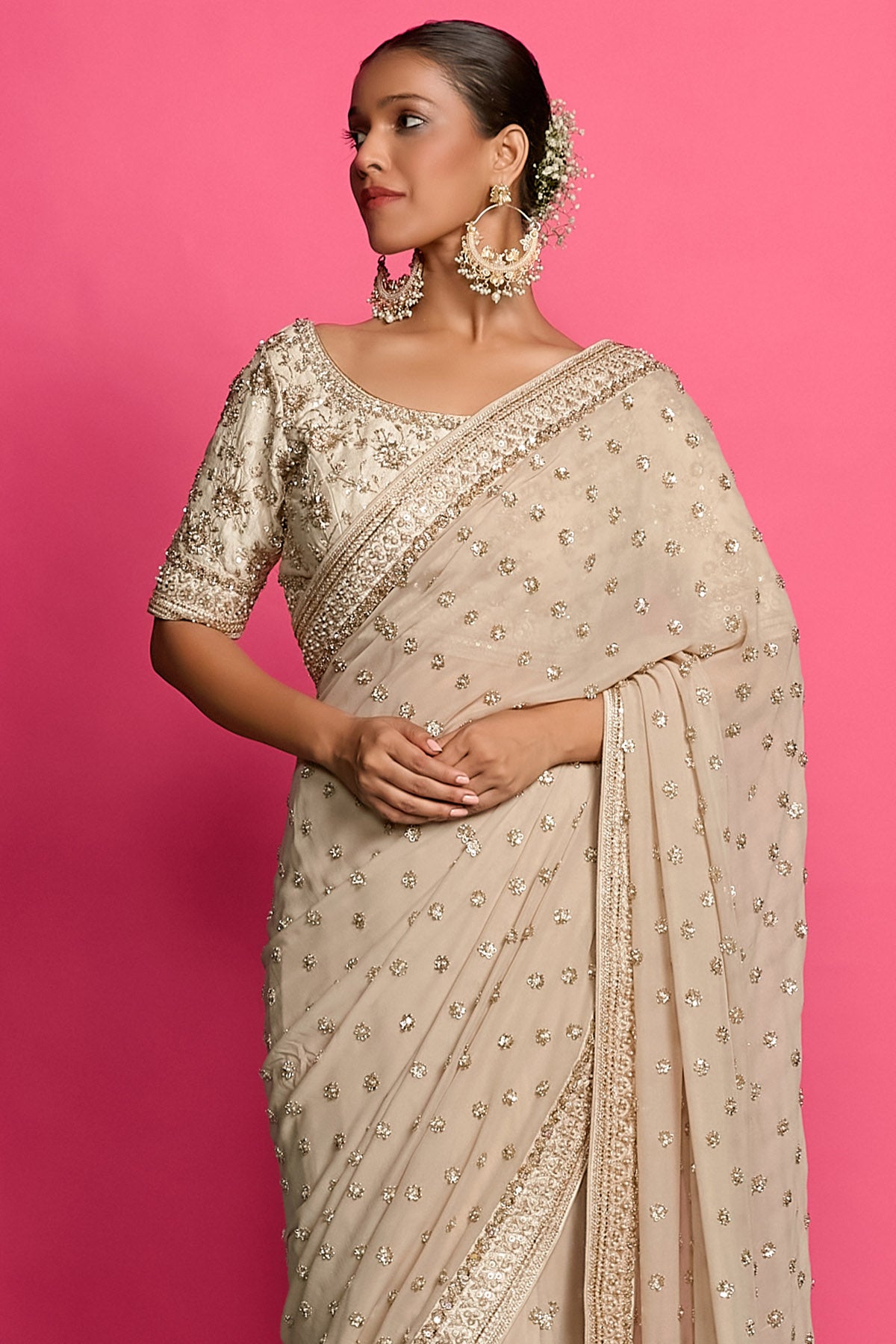 Gold & Ivory Dabka Saree Set