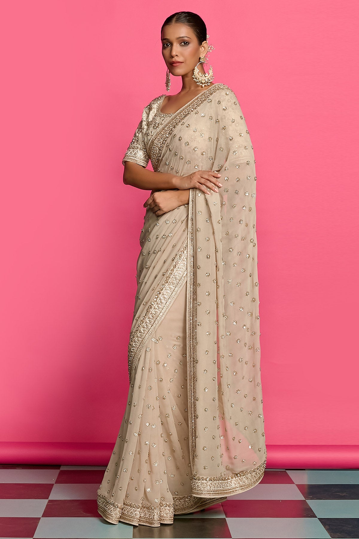 Gold & Ivory Dabka Saree Set