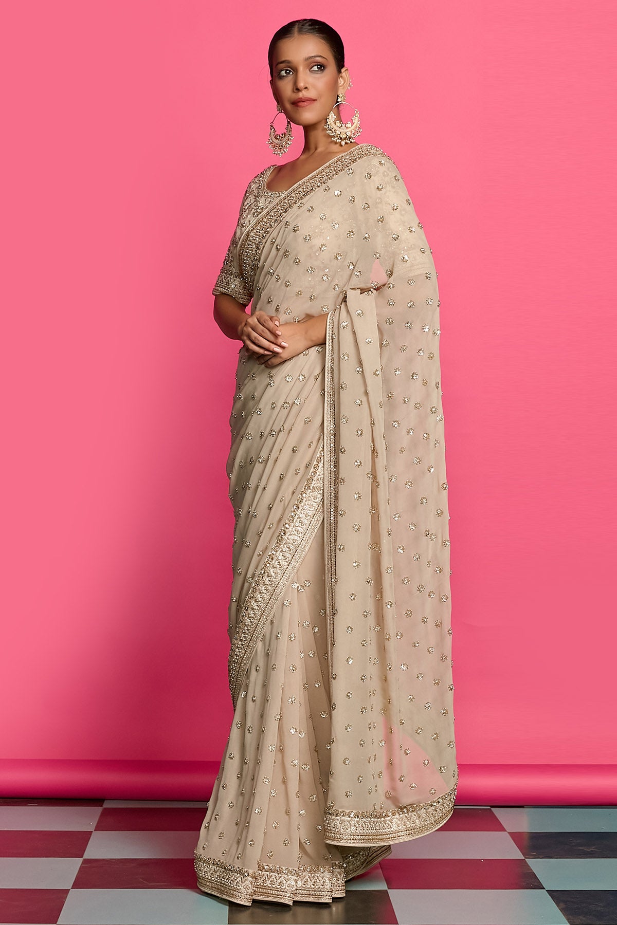 Gold & Ivory Dabka Saree Set