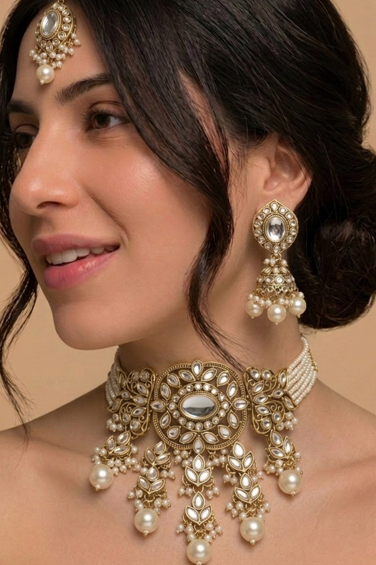 Buy Gold & Ivory Kundan Choker Set for women by Inko & Co online available at scrollnshops