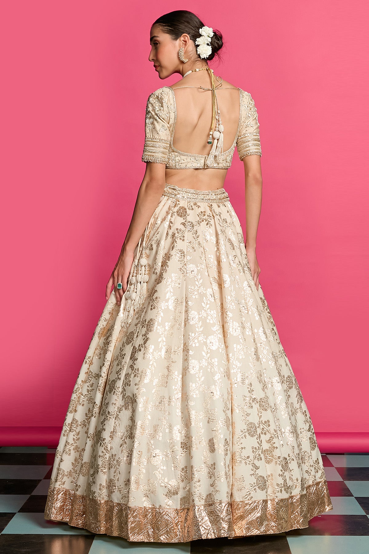 Gold Ivory Zardozi Lehenga Set