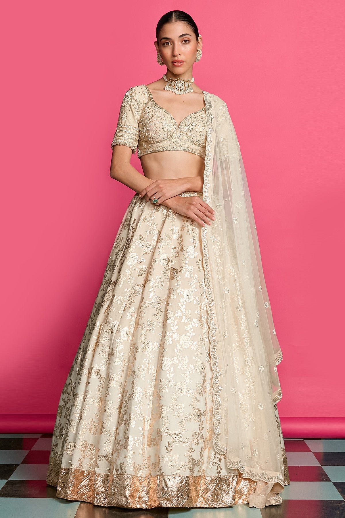 Buy Gold Ivory Zardozi Lehenga Set for women by Priyanka Jain online available at scrollnshops