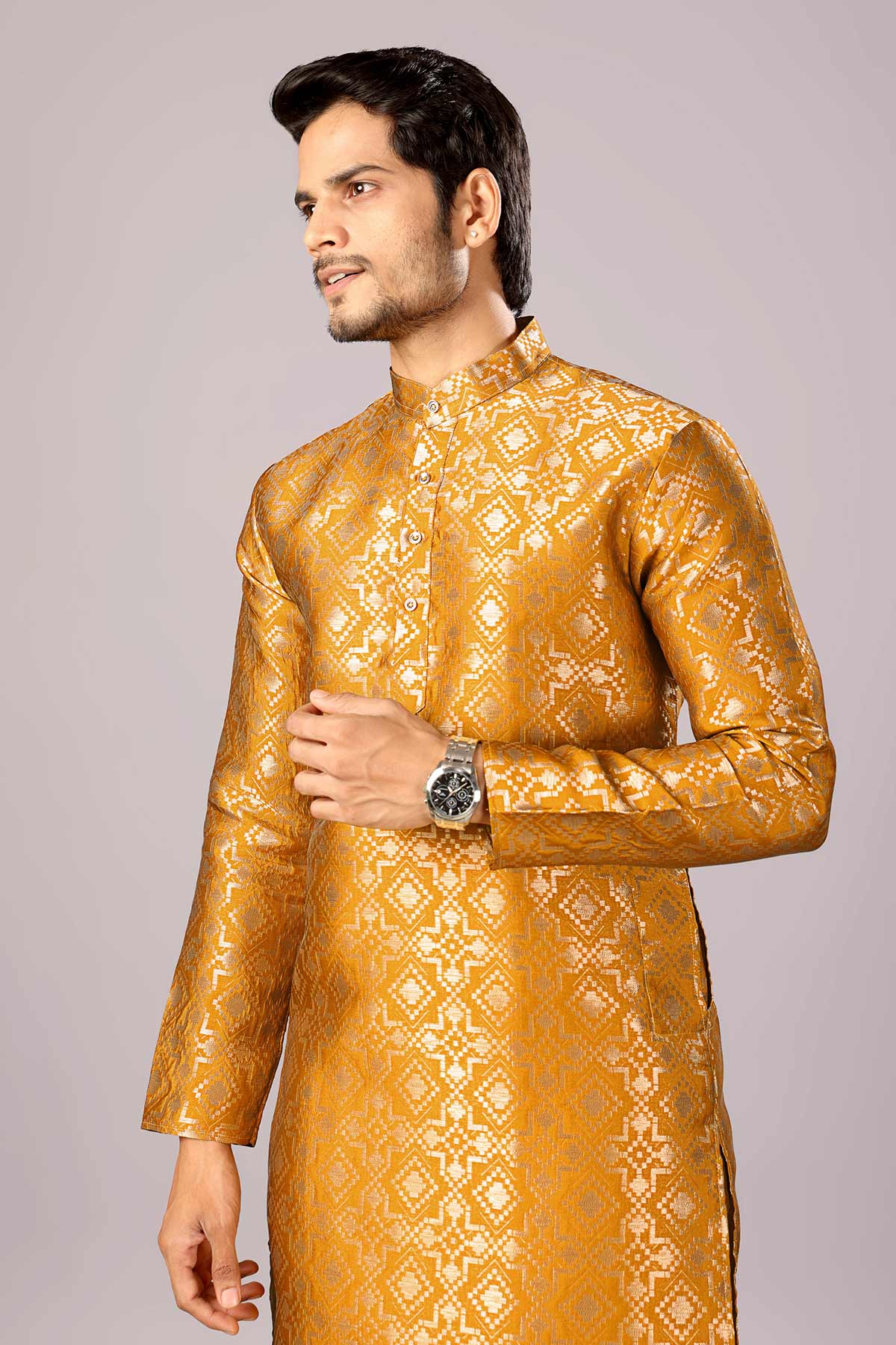 Gold Jacquard Embroidered Kurta