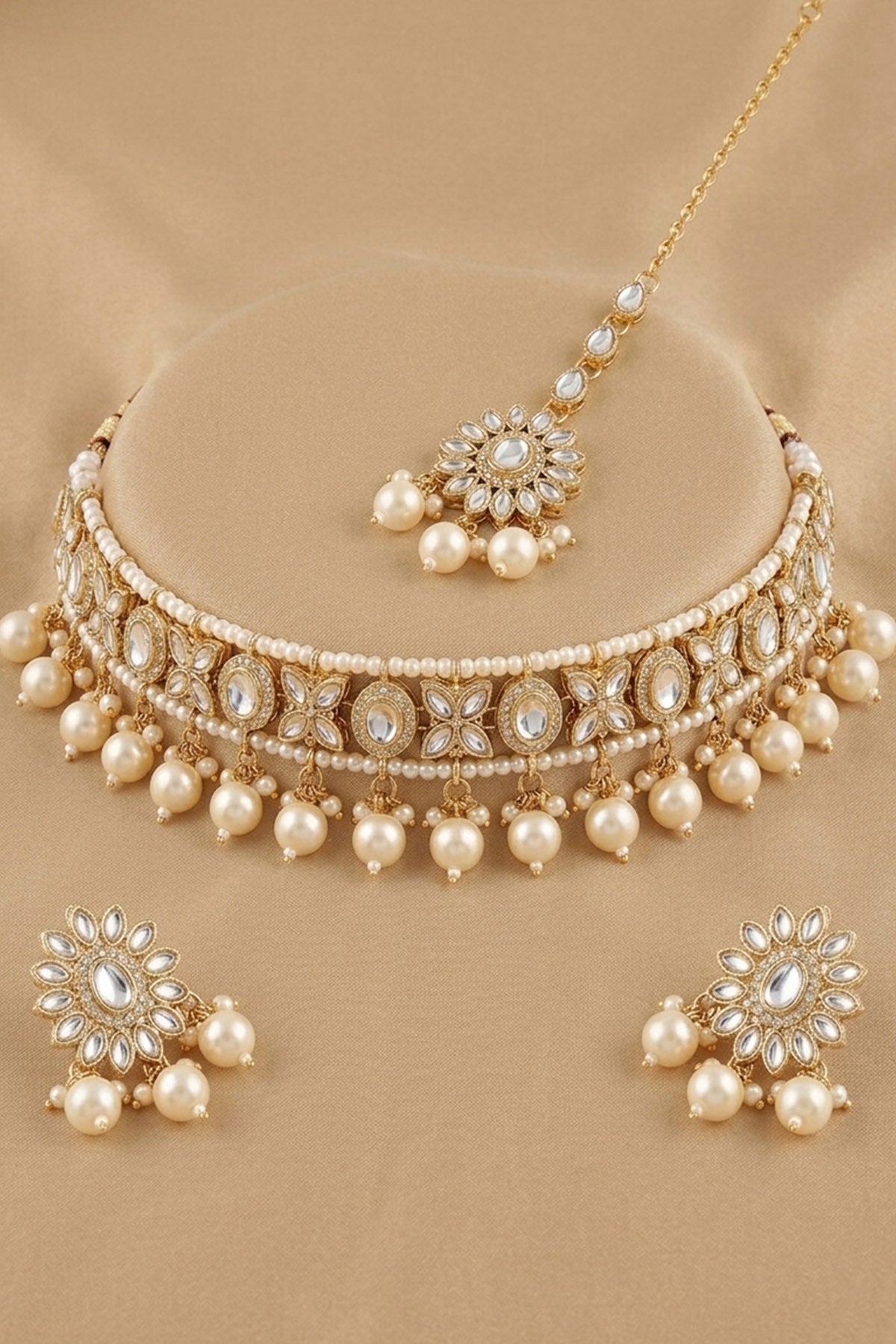 Gold Kundan & Pearl Choker Set