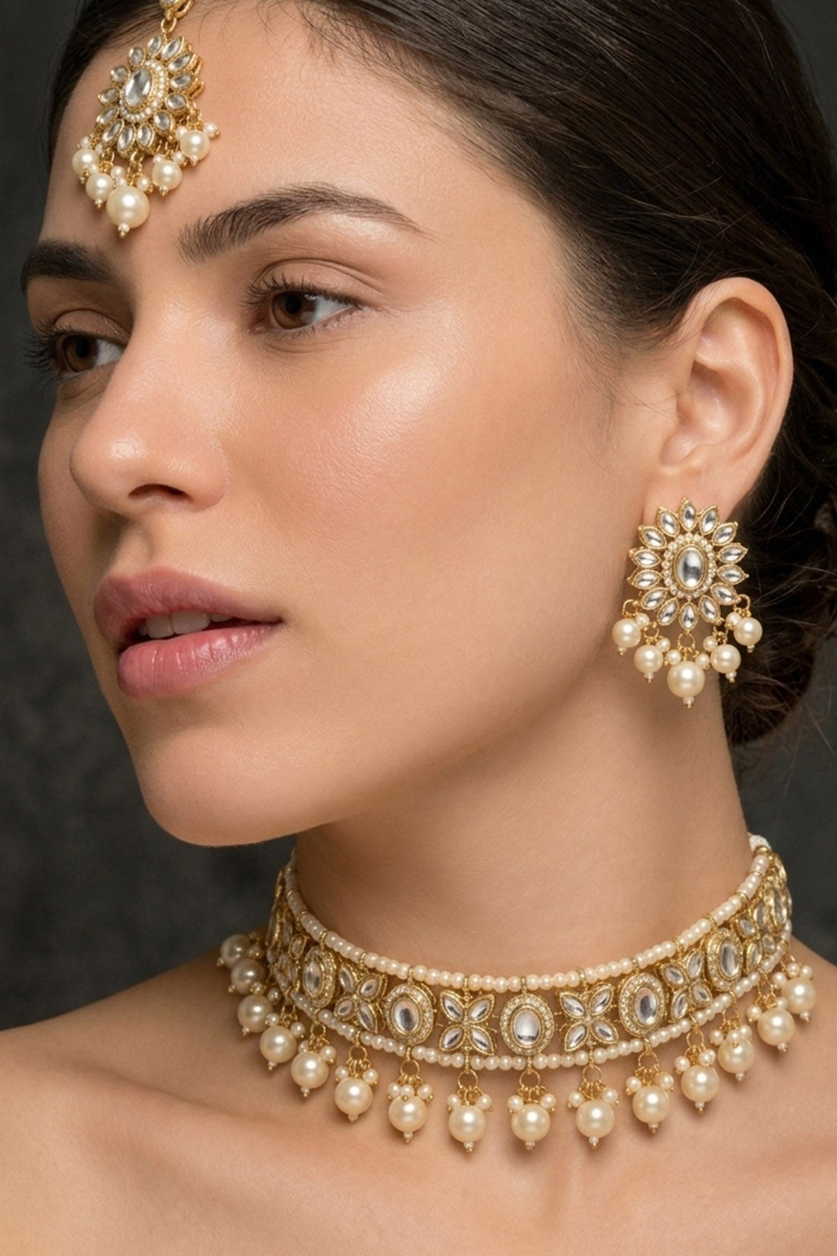 Buy Gold Kundan & Pearl Choker Set for women by Inko & Co online available at scrollnshops
