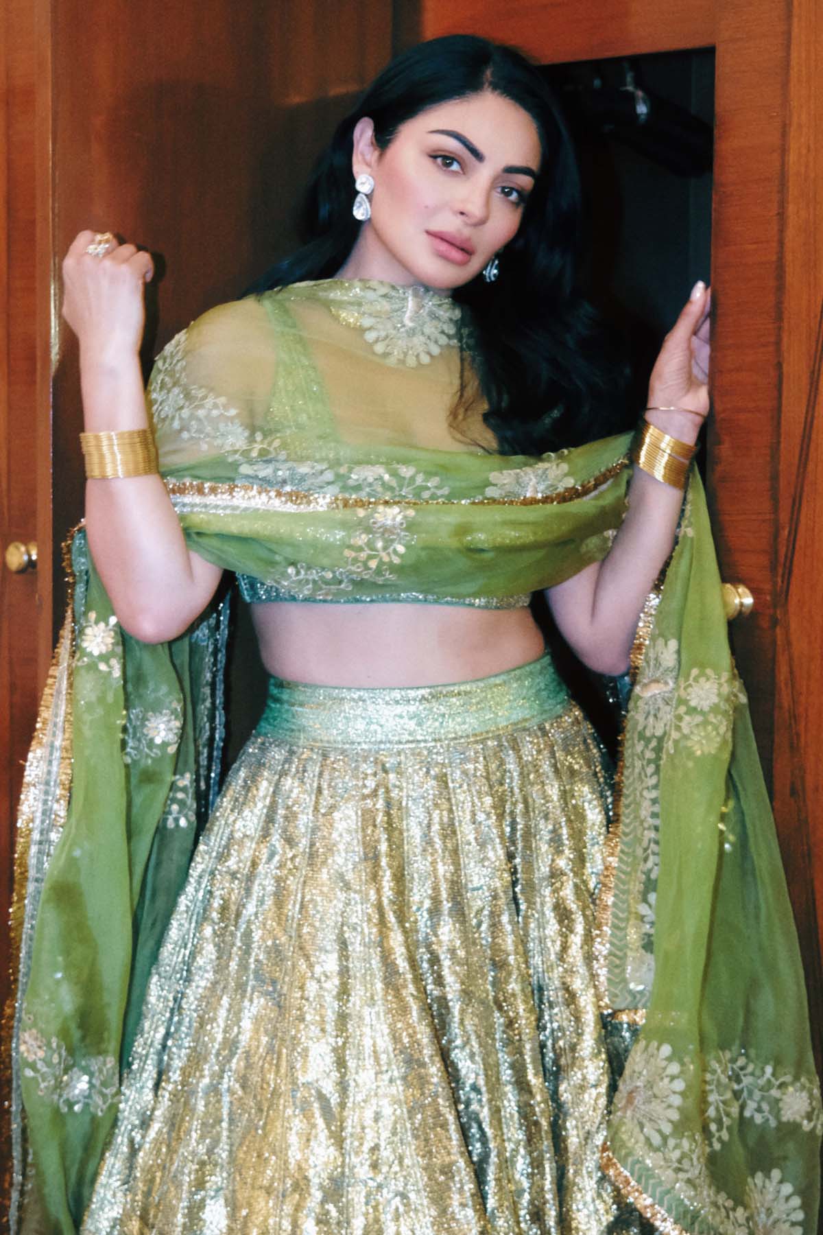 Buy ITRH Gold Lampi Gota Lehenga Set Online at ScrollnShops