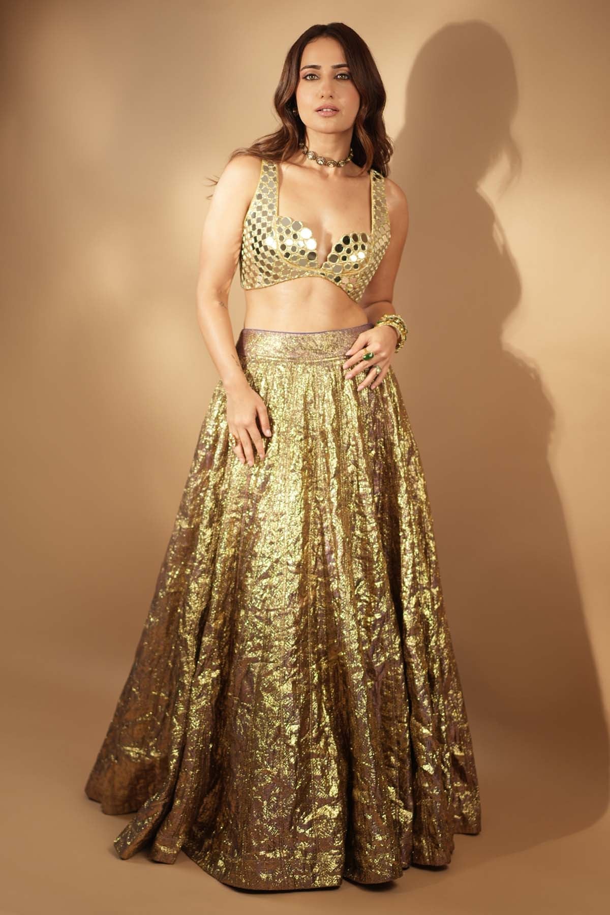 Buy ITRH, Designer Gold Lampi Gota Zari Lehenga Set Online