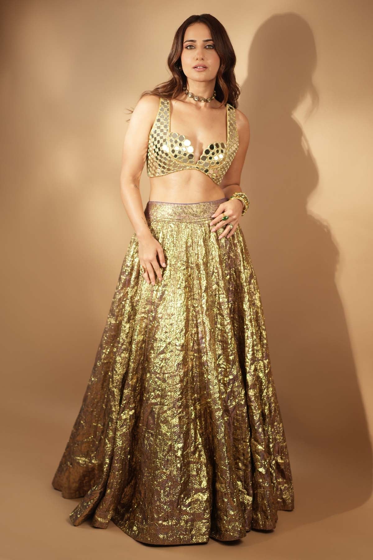 Buy ITRH Gold Lampi Gota Zari Lehenga Set Online at ScrollnShops