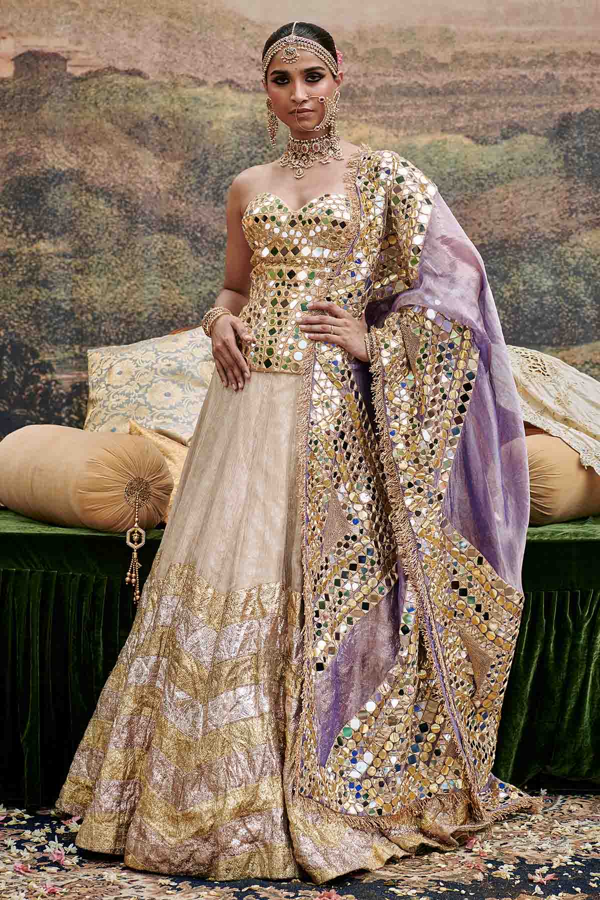 ITRH Gold Lampi Printed Lehenga Set for women online at ScrollnShops