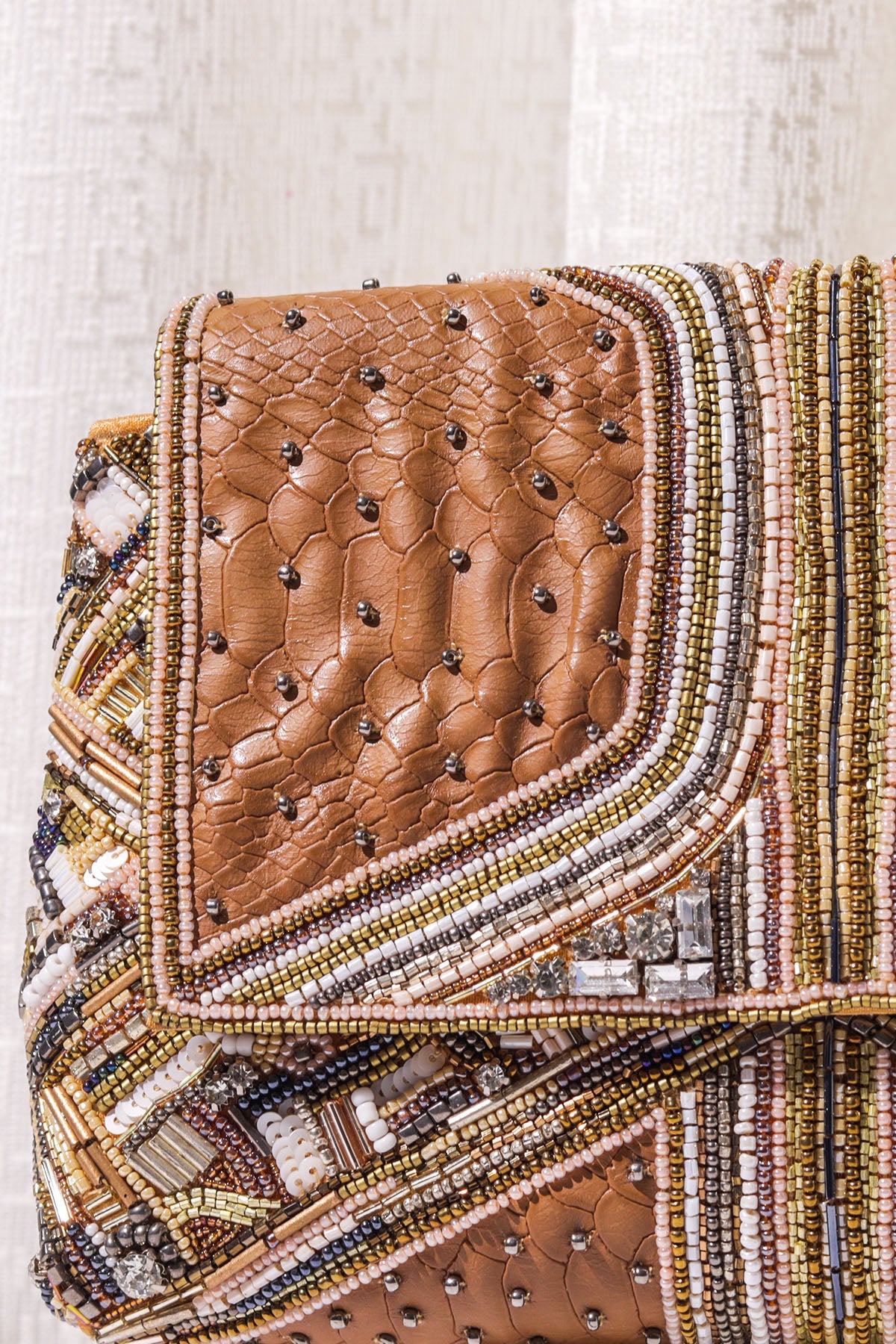 Gold Leatherite Beads Clutch