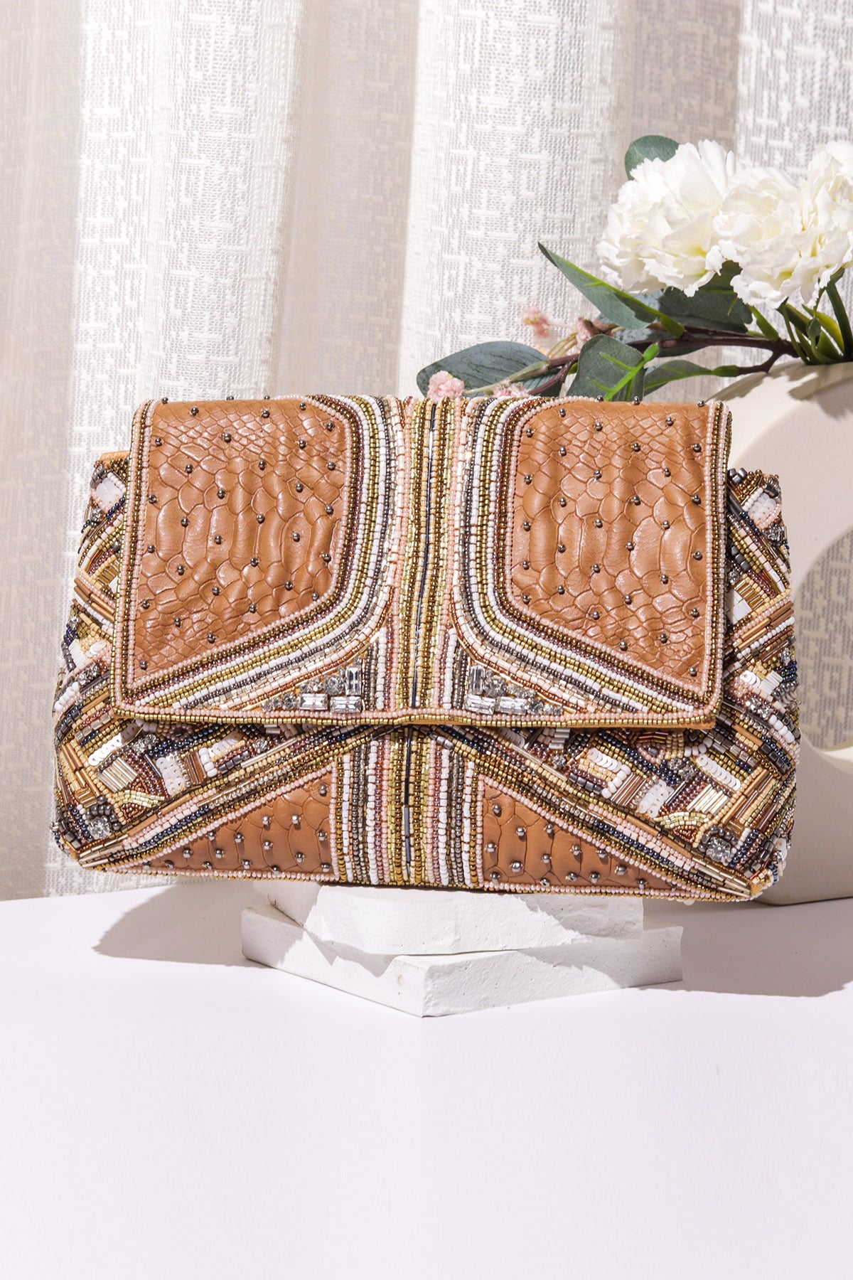 Buy Gold Leatherite Beads Clutch for women by the Purple sack online available at scrollnshops