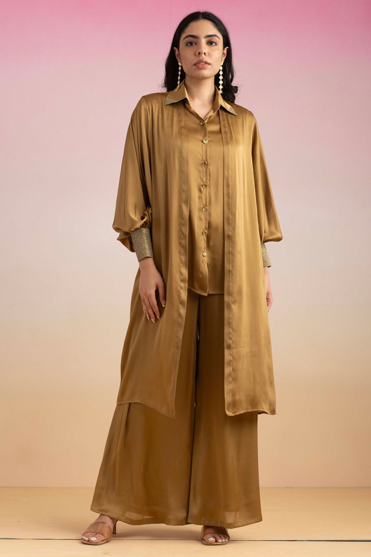 Buy Gold Long Shrug Co-ord Set Online