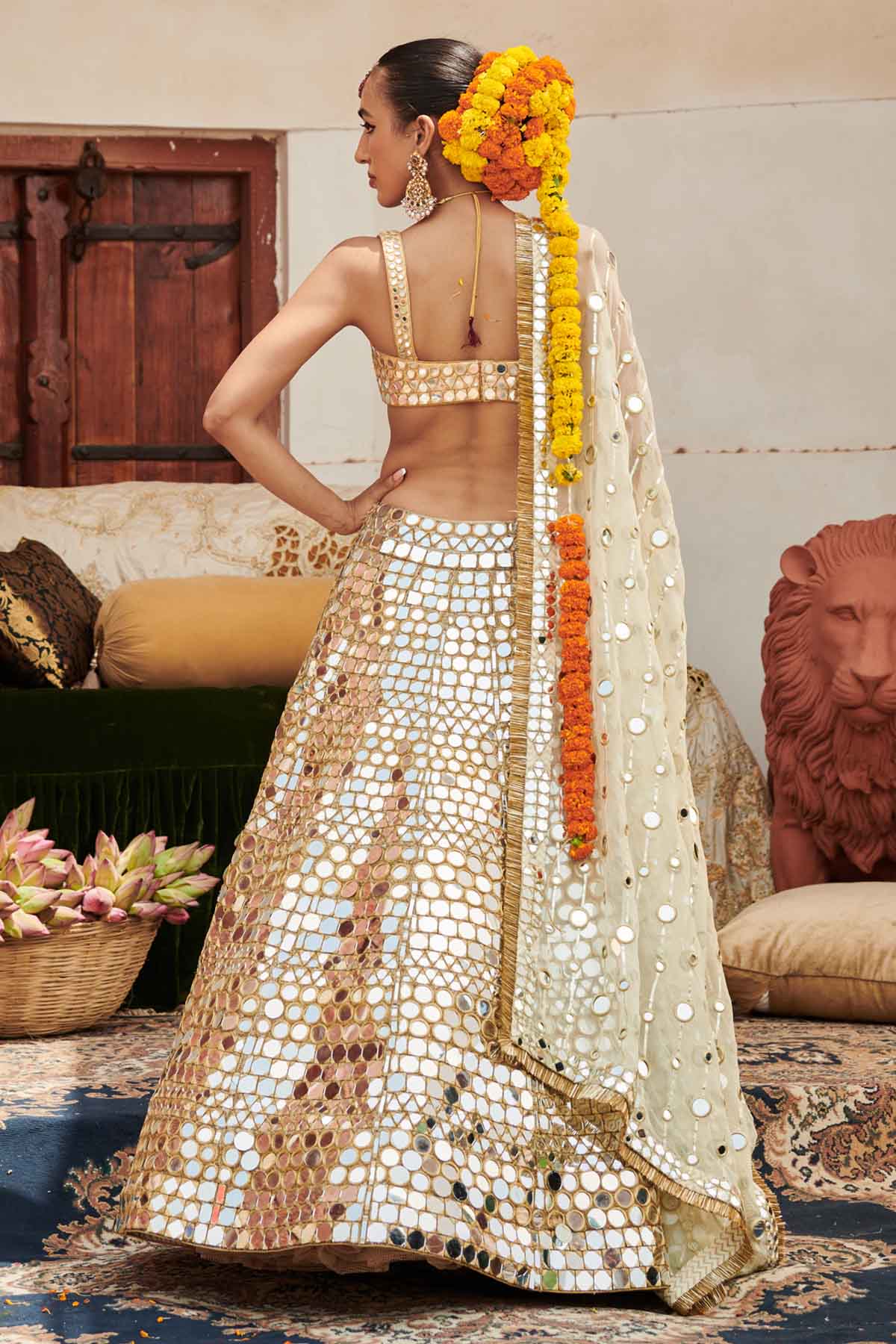 Gold Mirror Lehenga Set & Veil