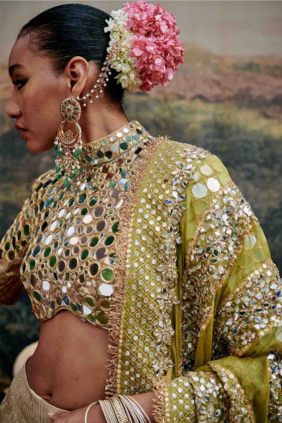 Gold Mirror Work Lehenga Set