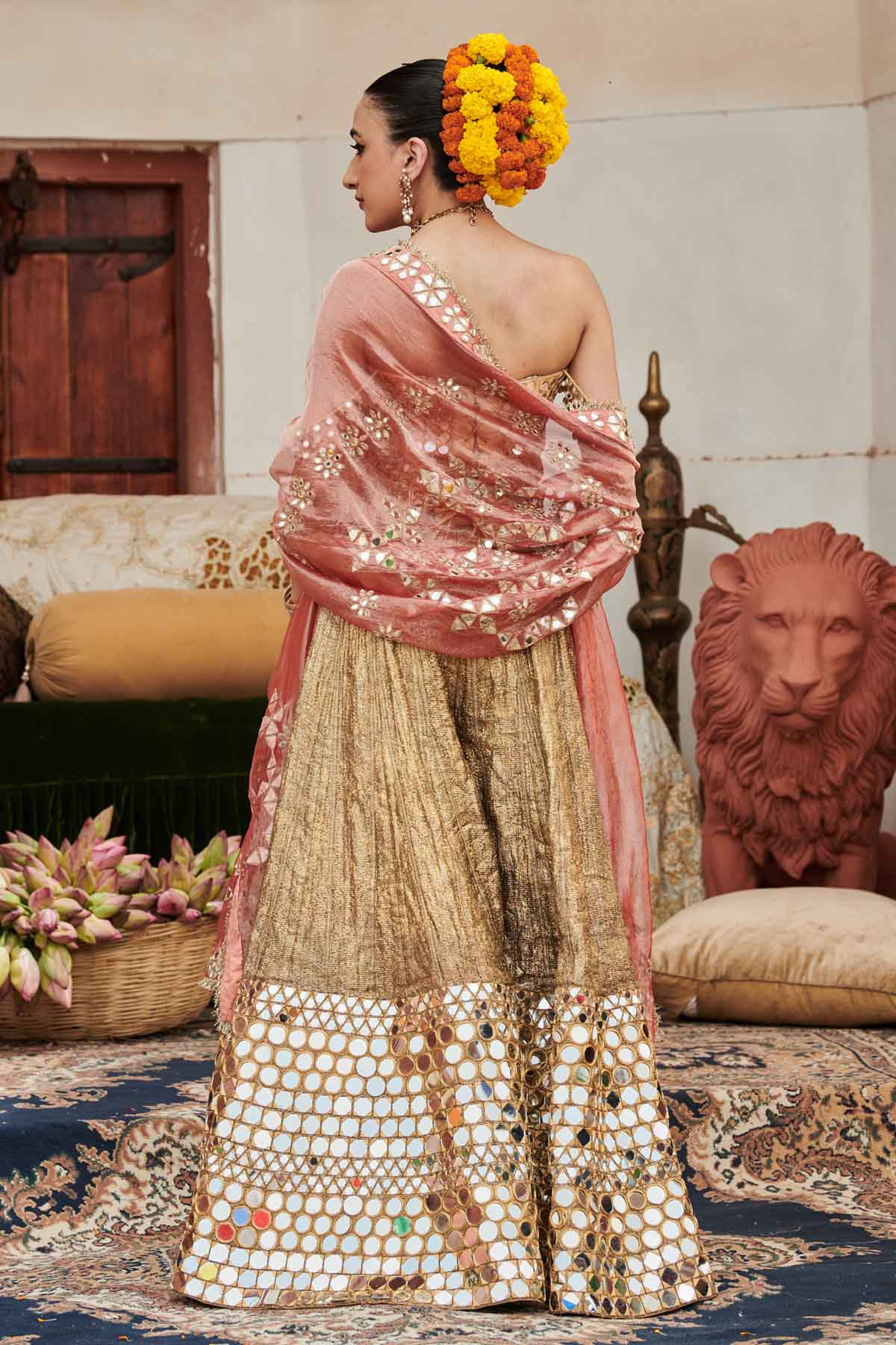 Gold Mirror Work Sharara Set
