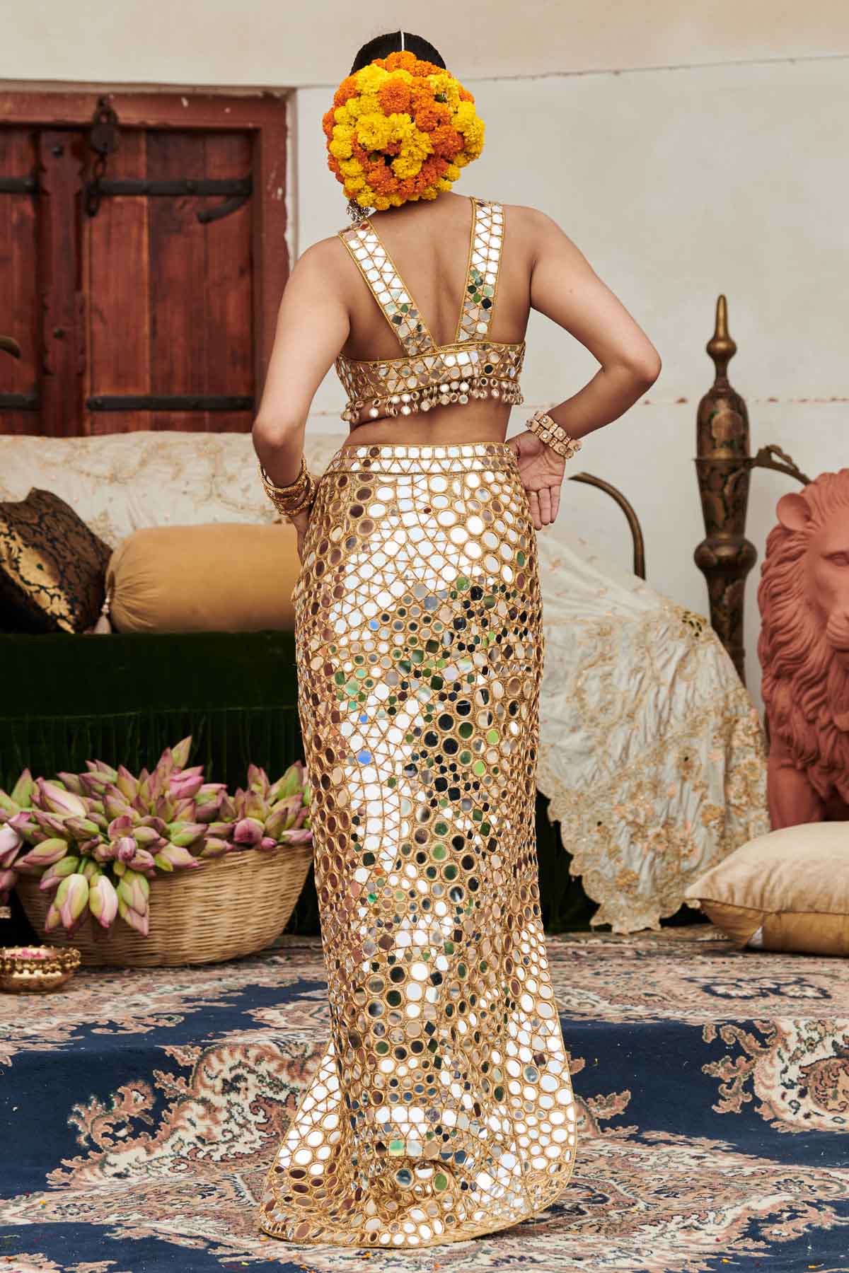 Gold Mirror Work Top & Skirt