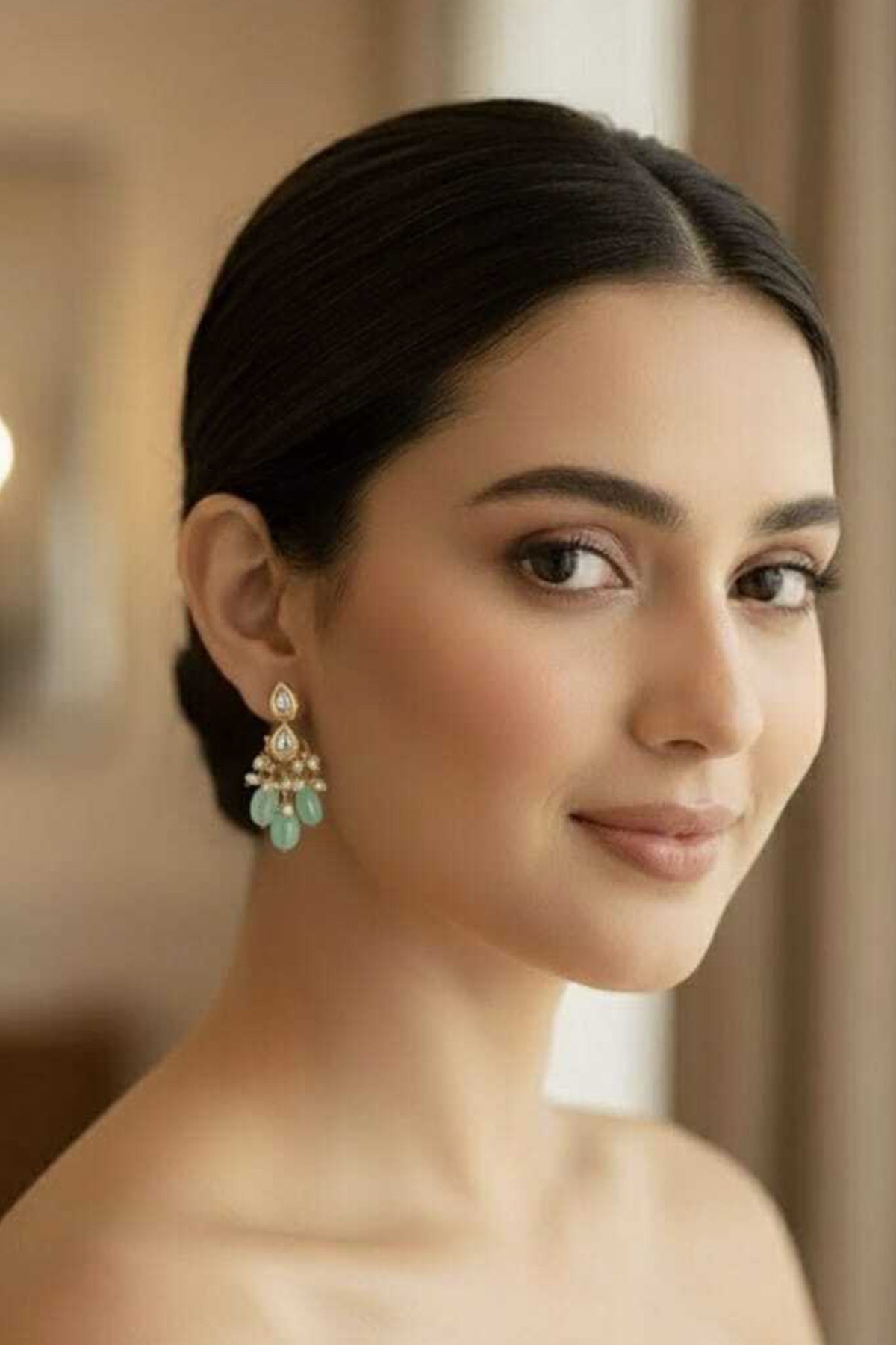 Buy Gold Moti Polki Beads Earrings for women by Beauty Spot Jewellery online available at scrollnshops