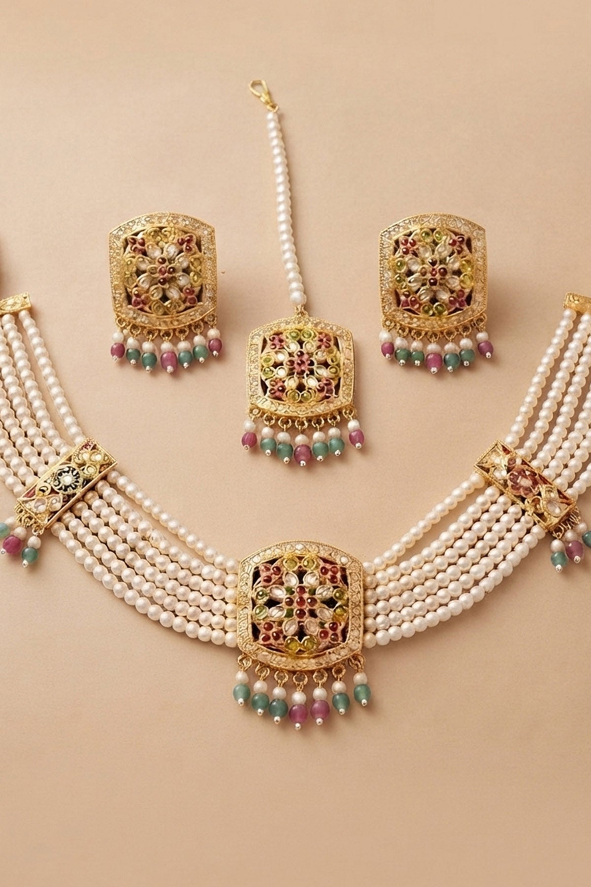 Gold Multi Stone Jewellery Set
