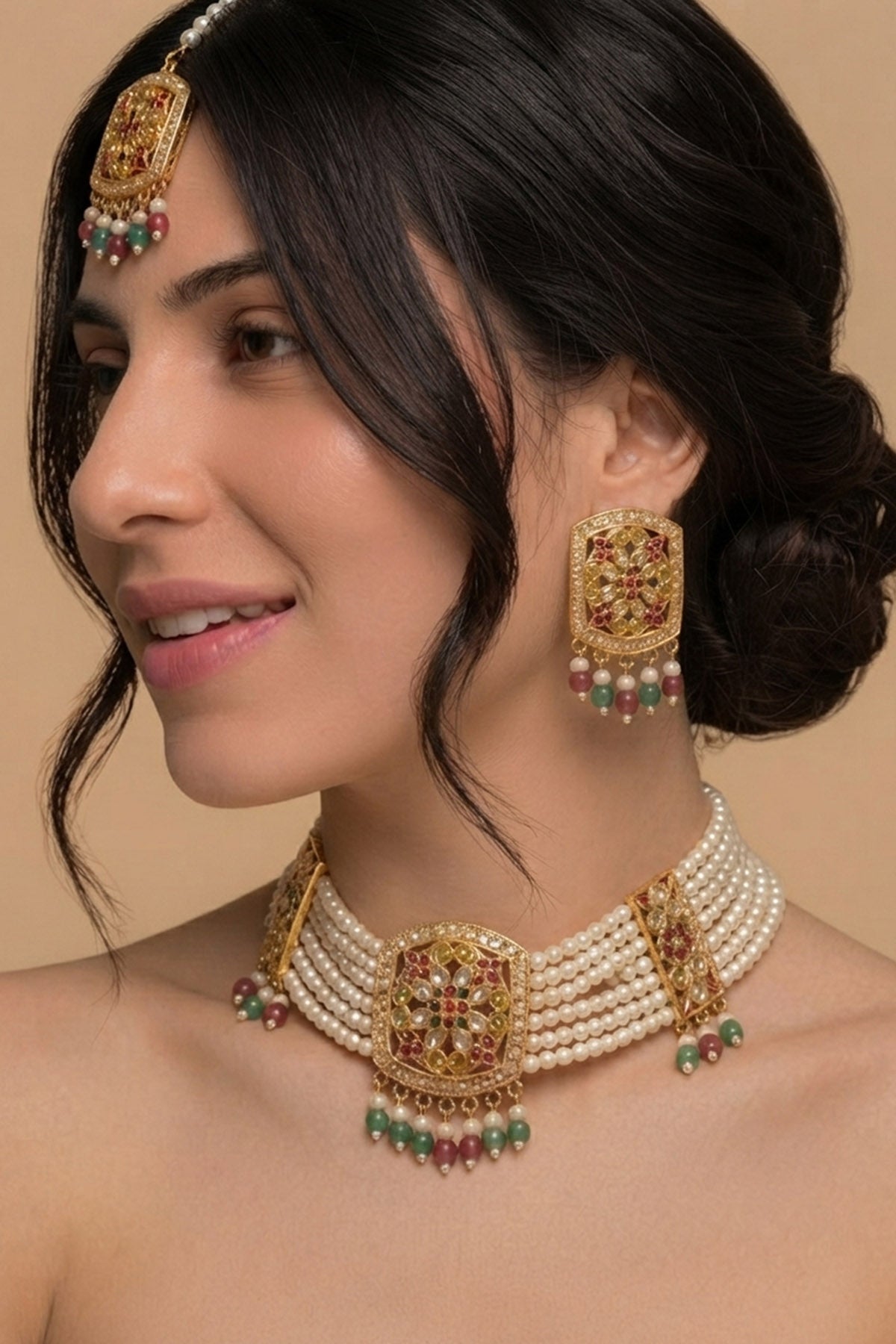 Buy Gold Multi Stone Jewellery Set for women by Inko & Co online available at scrollnshops