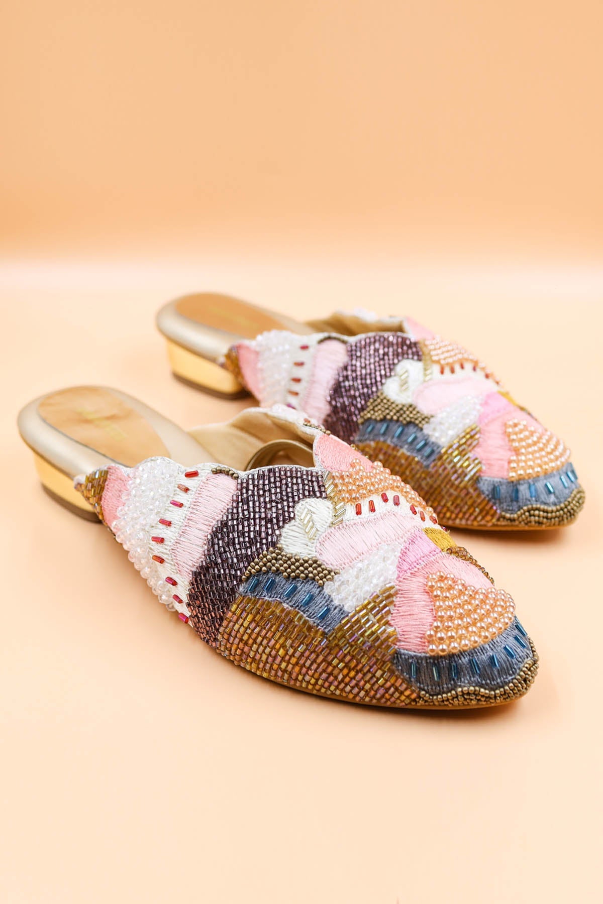 Foot Fuel Gold & Multicolor Crystal Mules for accessories online at ScrollnShops