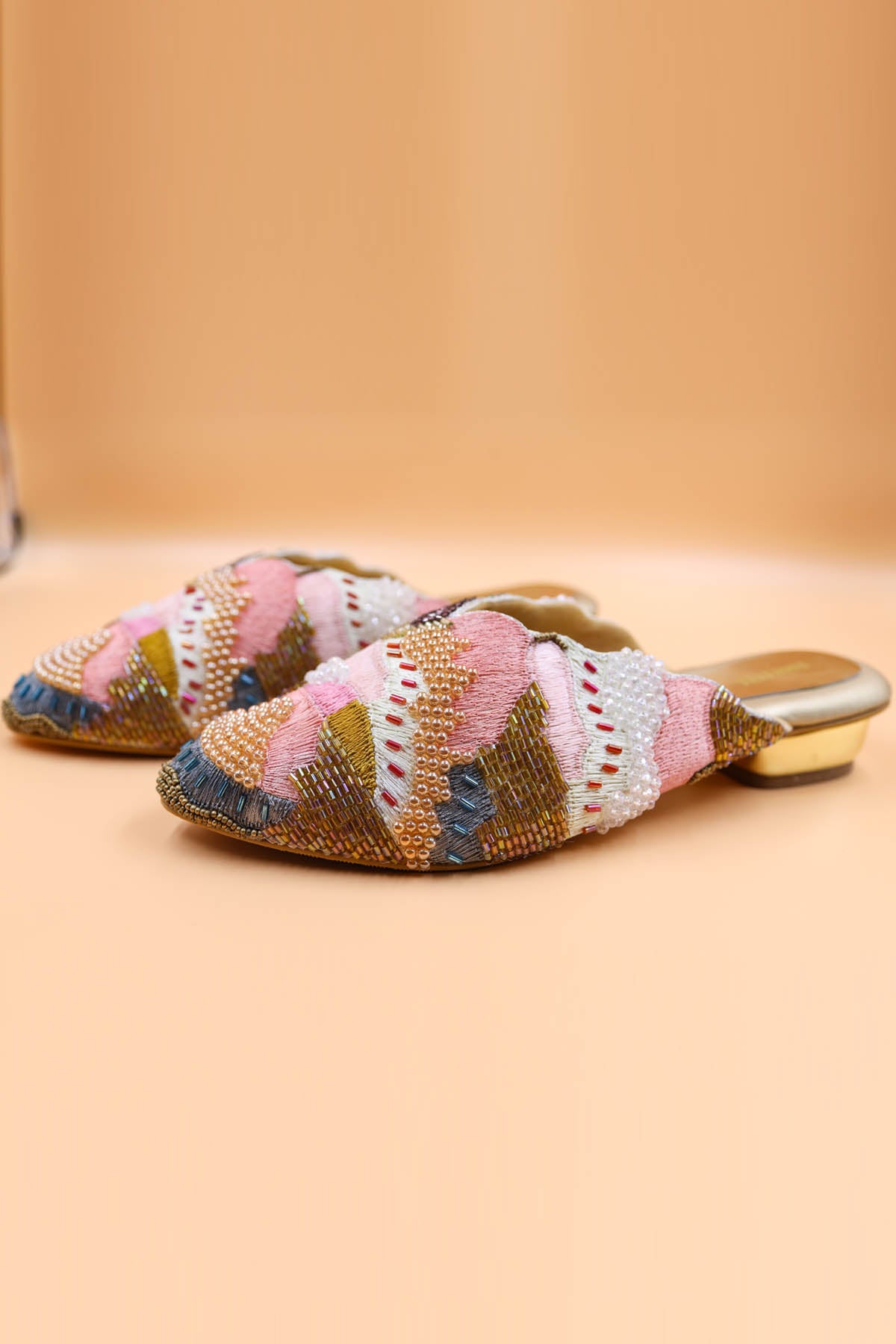 Gold & Multicolor Crystal Mules