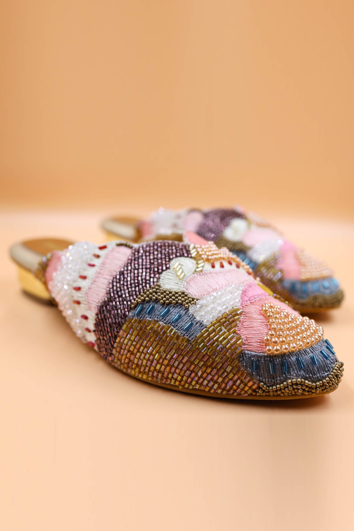Gold & Multicolor Crystal Mules