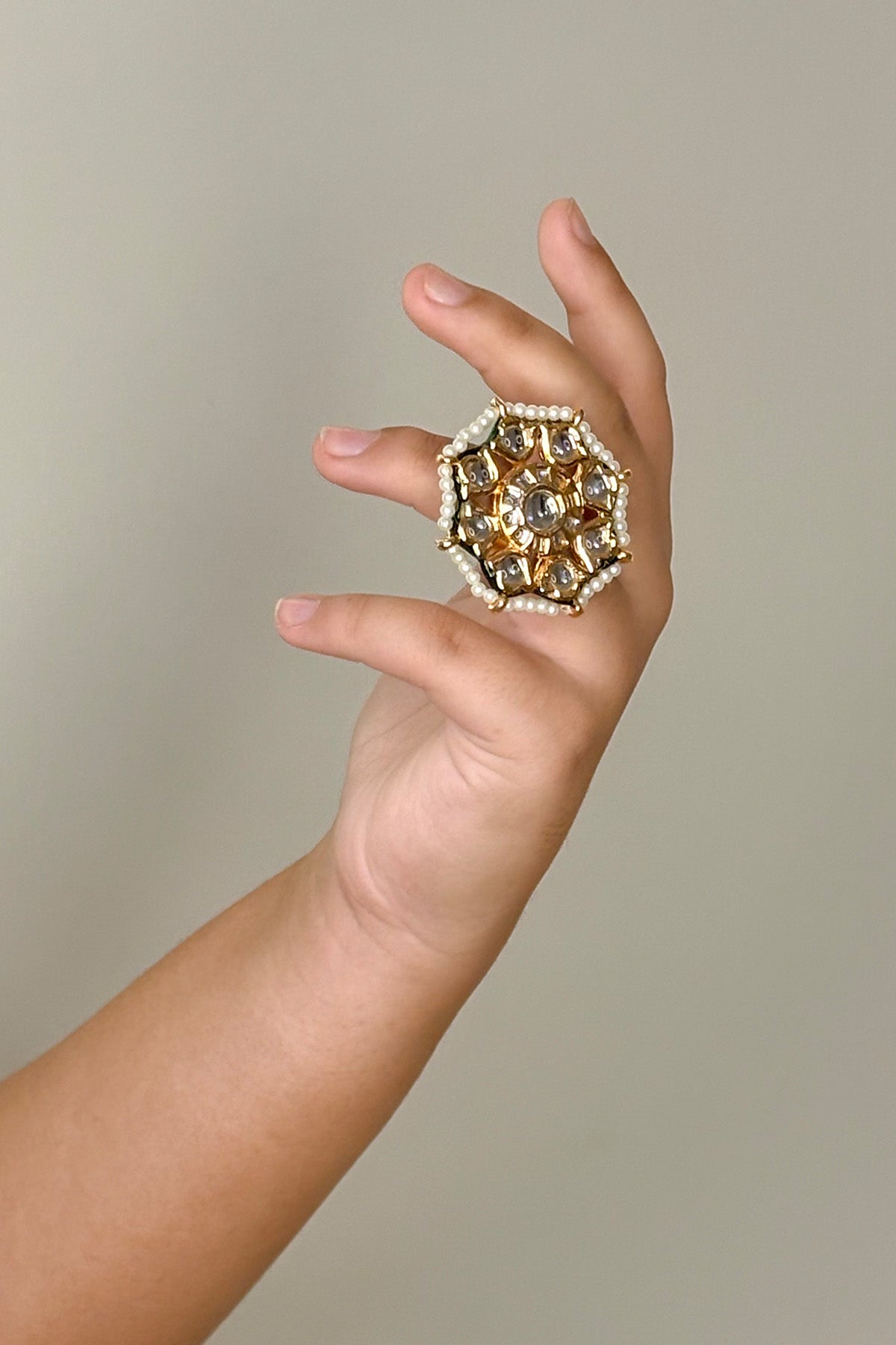 Buy Gold Octagon Cocktail Bead Ring for women by Beauty Spot Jewellery online available at scrollnshops