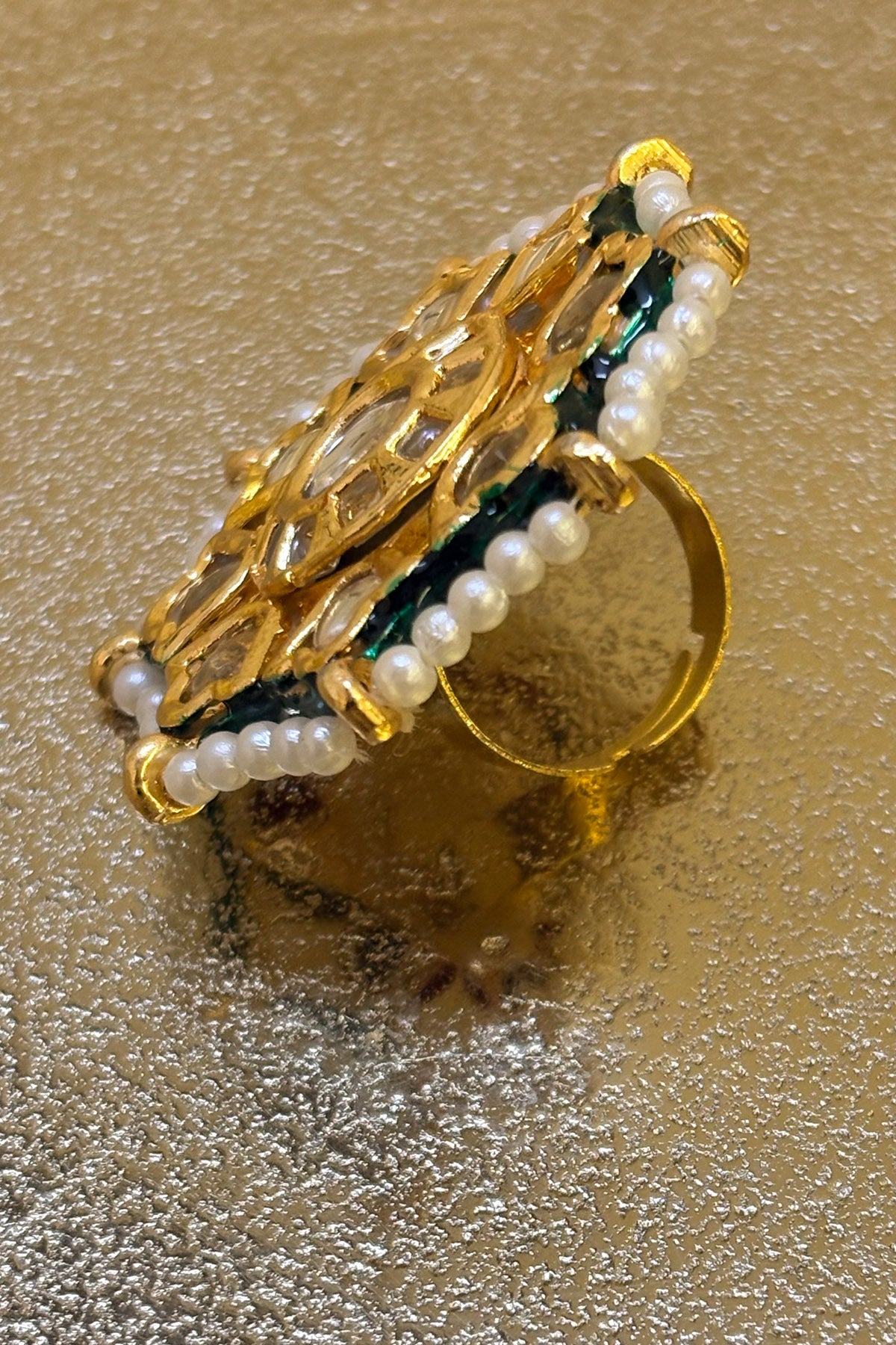 Gold Octagon Cocktail Bead Ring