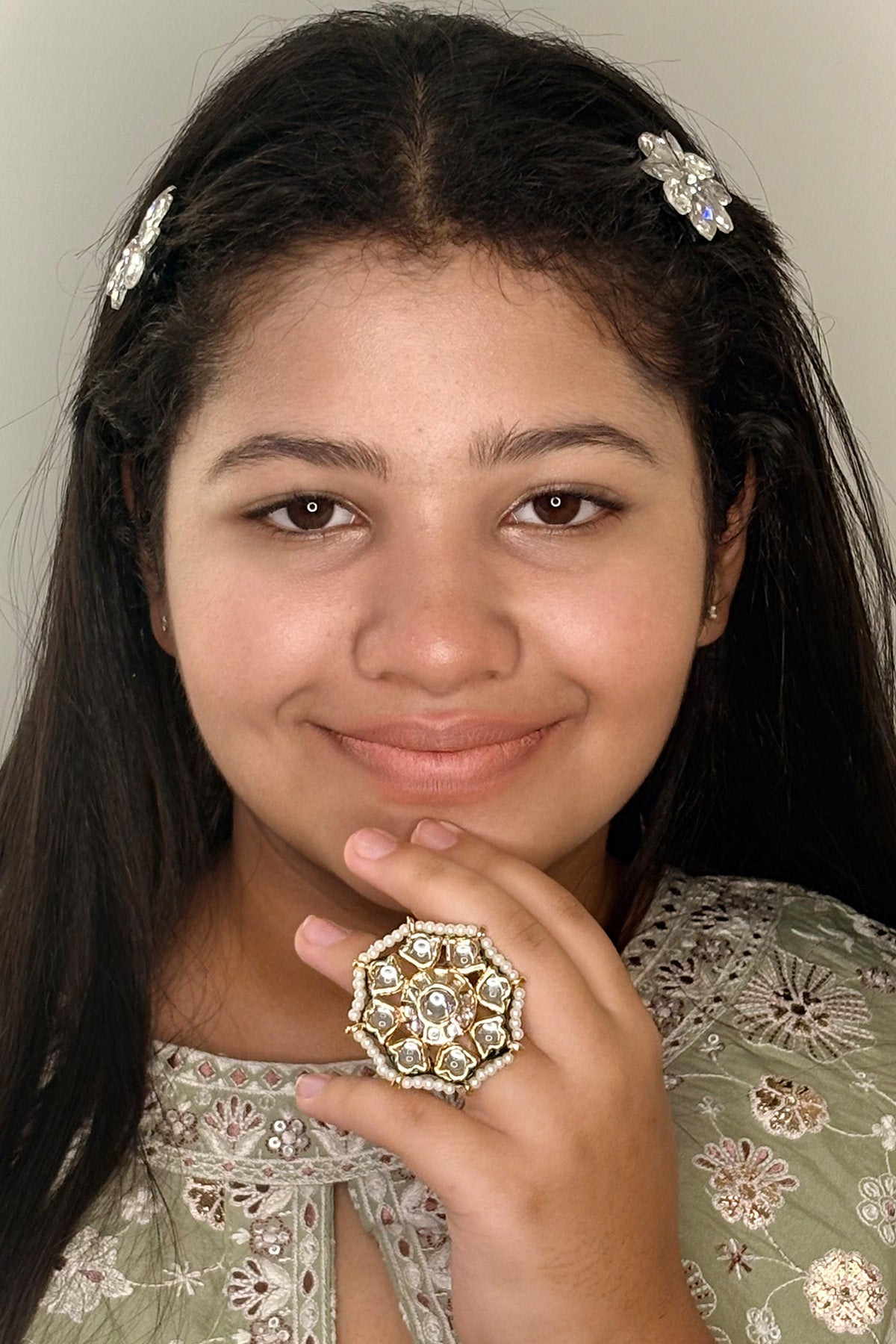 Gold Octagon Cocktail Bead Ring