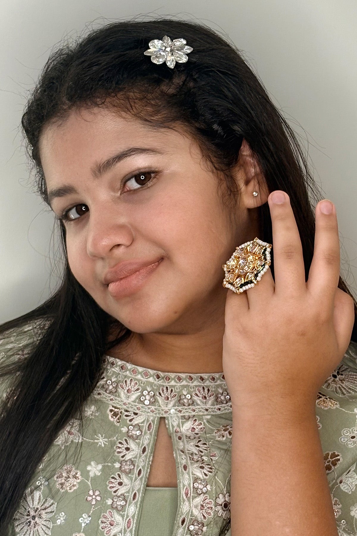 Gold Octagon Cocktail Bead Ring