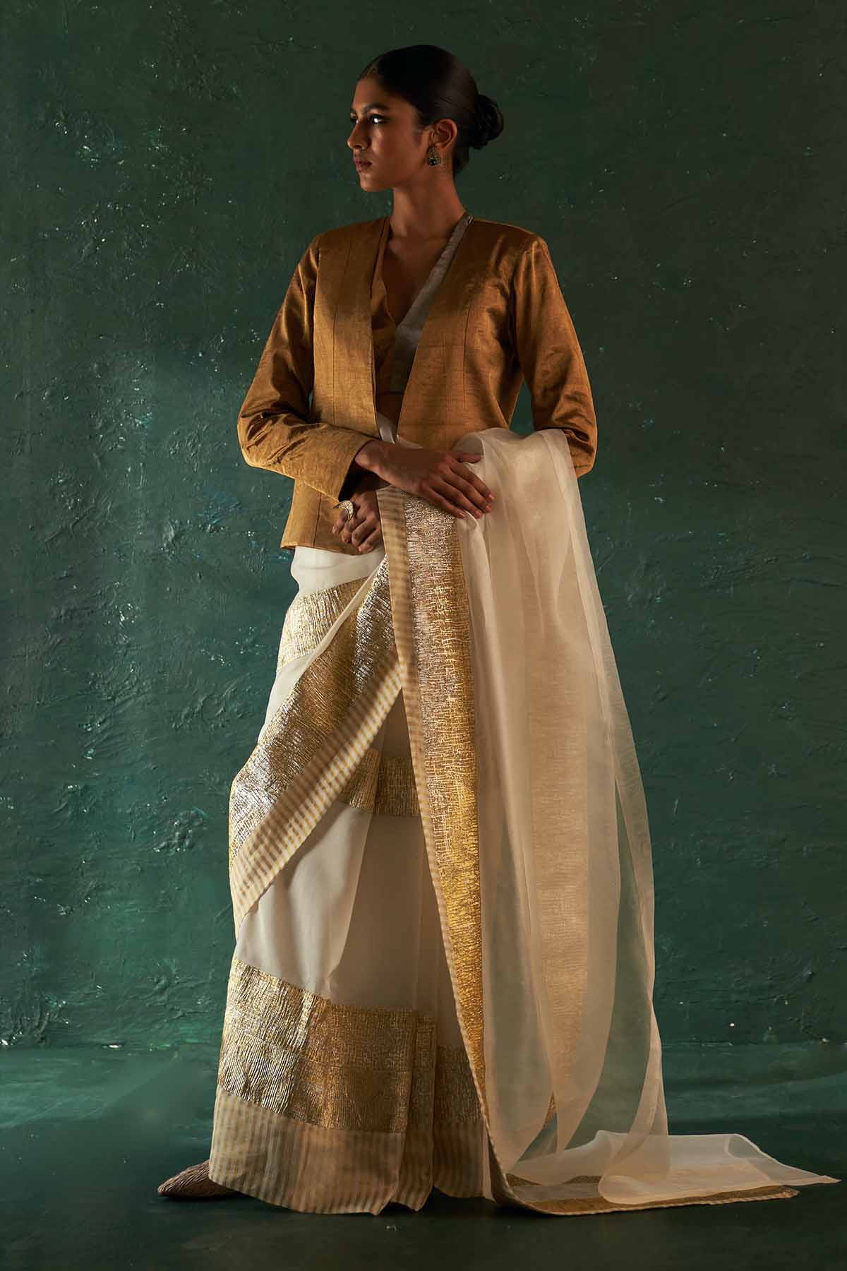 Buy Gold & Off-White Gota Work Saree Online