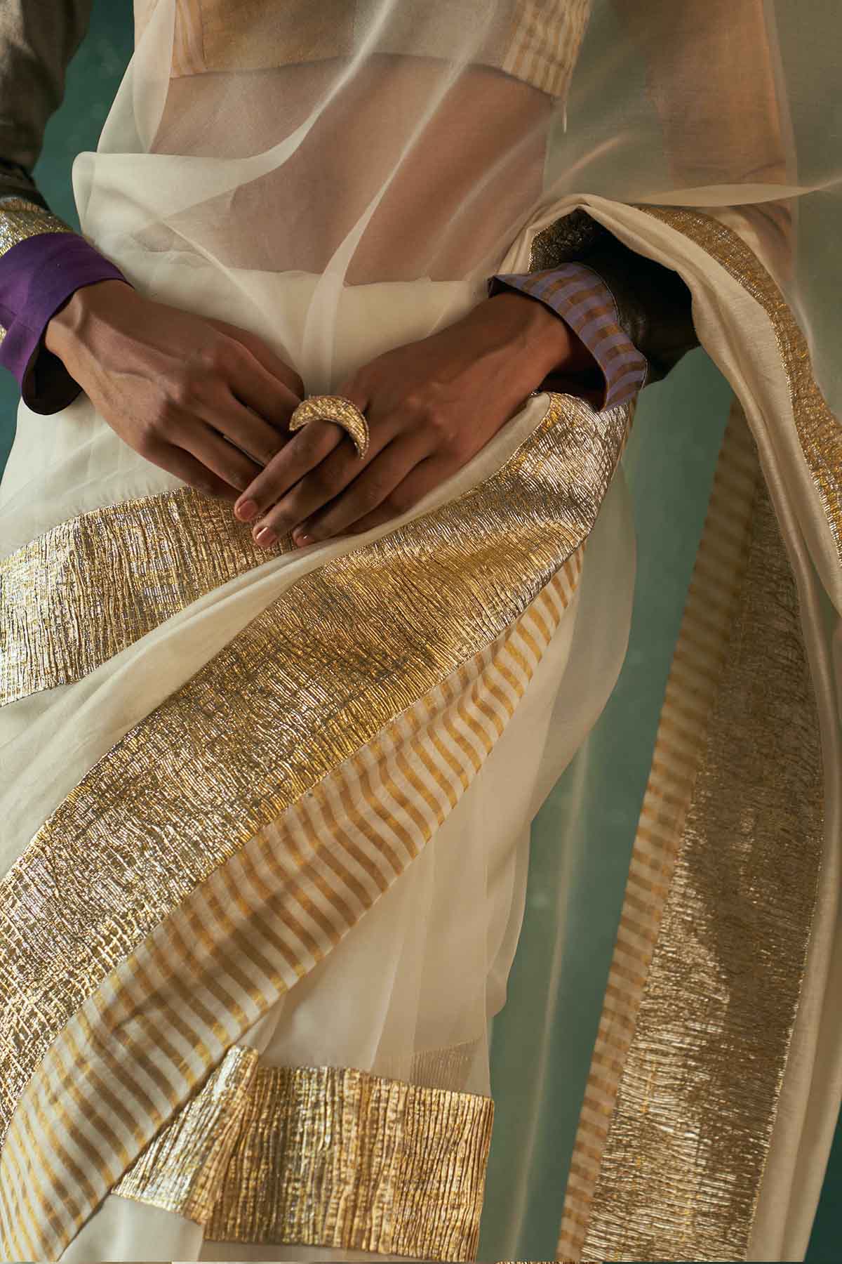 Gold & Off-White Gota Work Saree