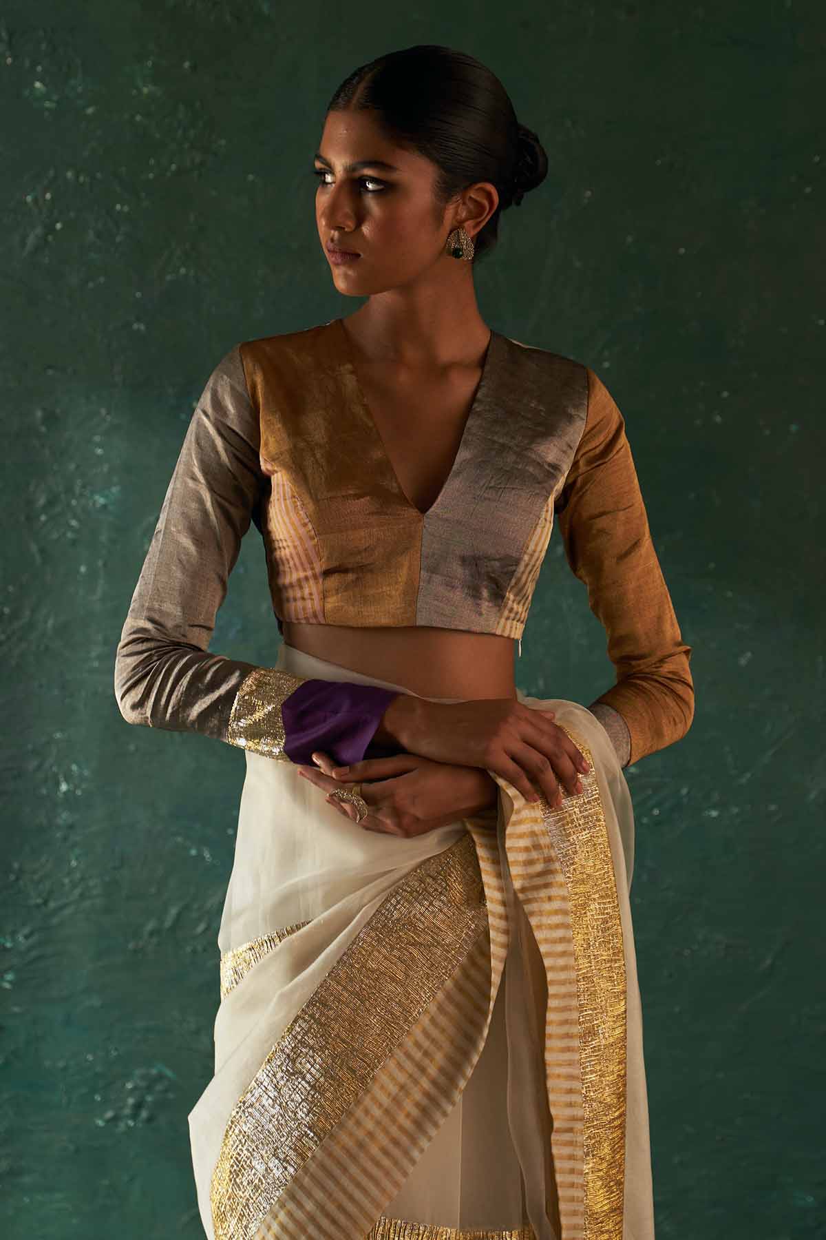 Gold & Off-White Gota Work Saree