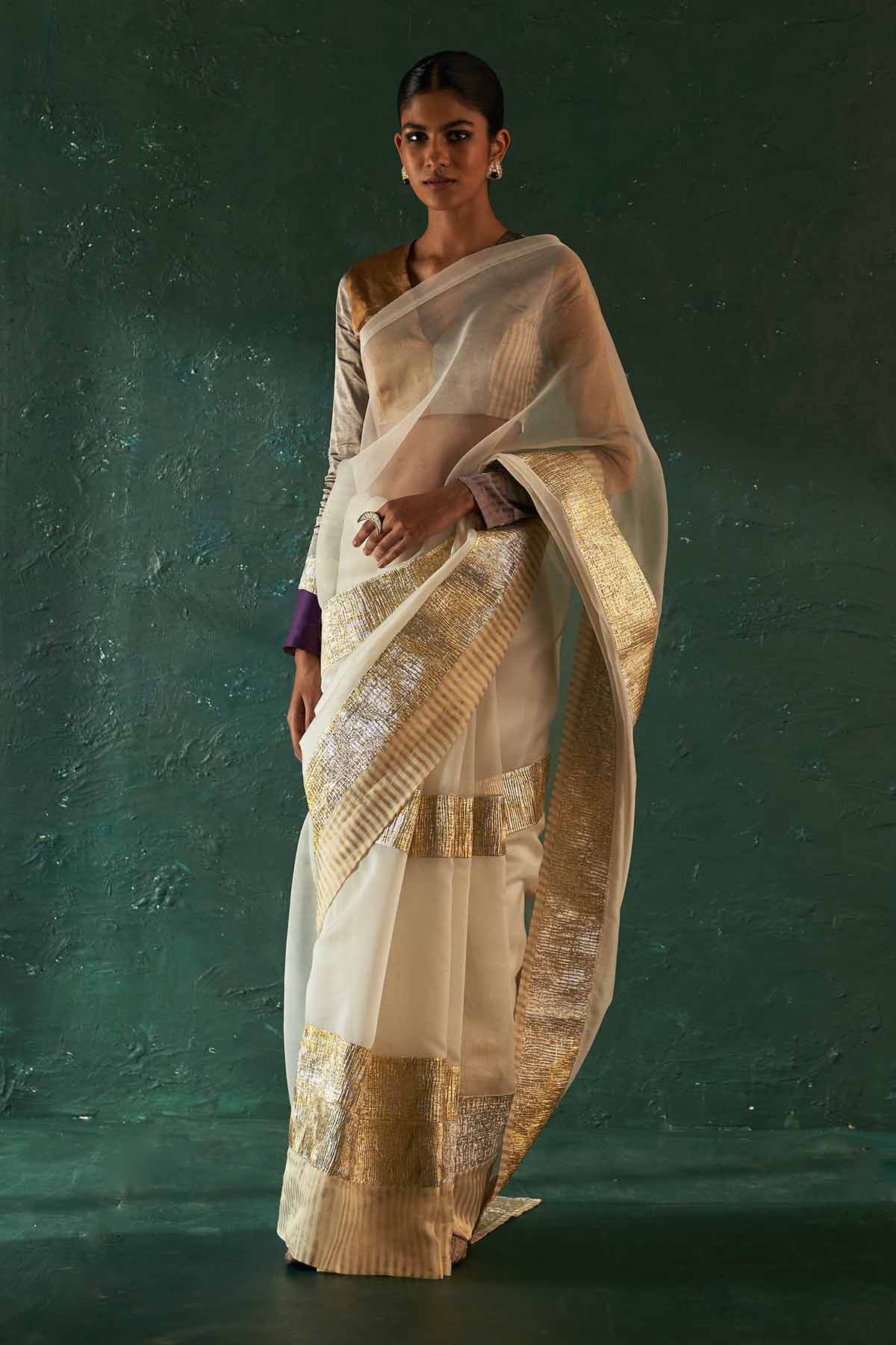 Gold & Off-White Gota Work Saree