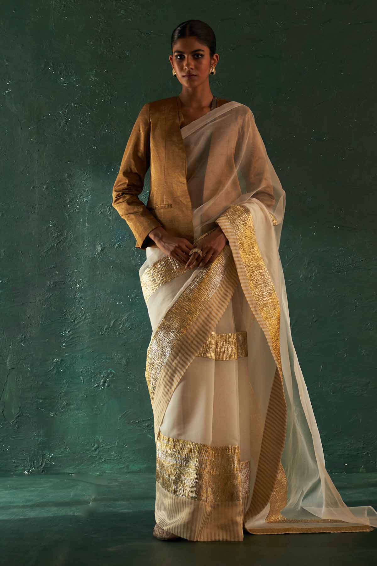 Gold & Off-White Gota Work Saree