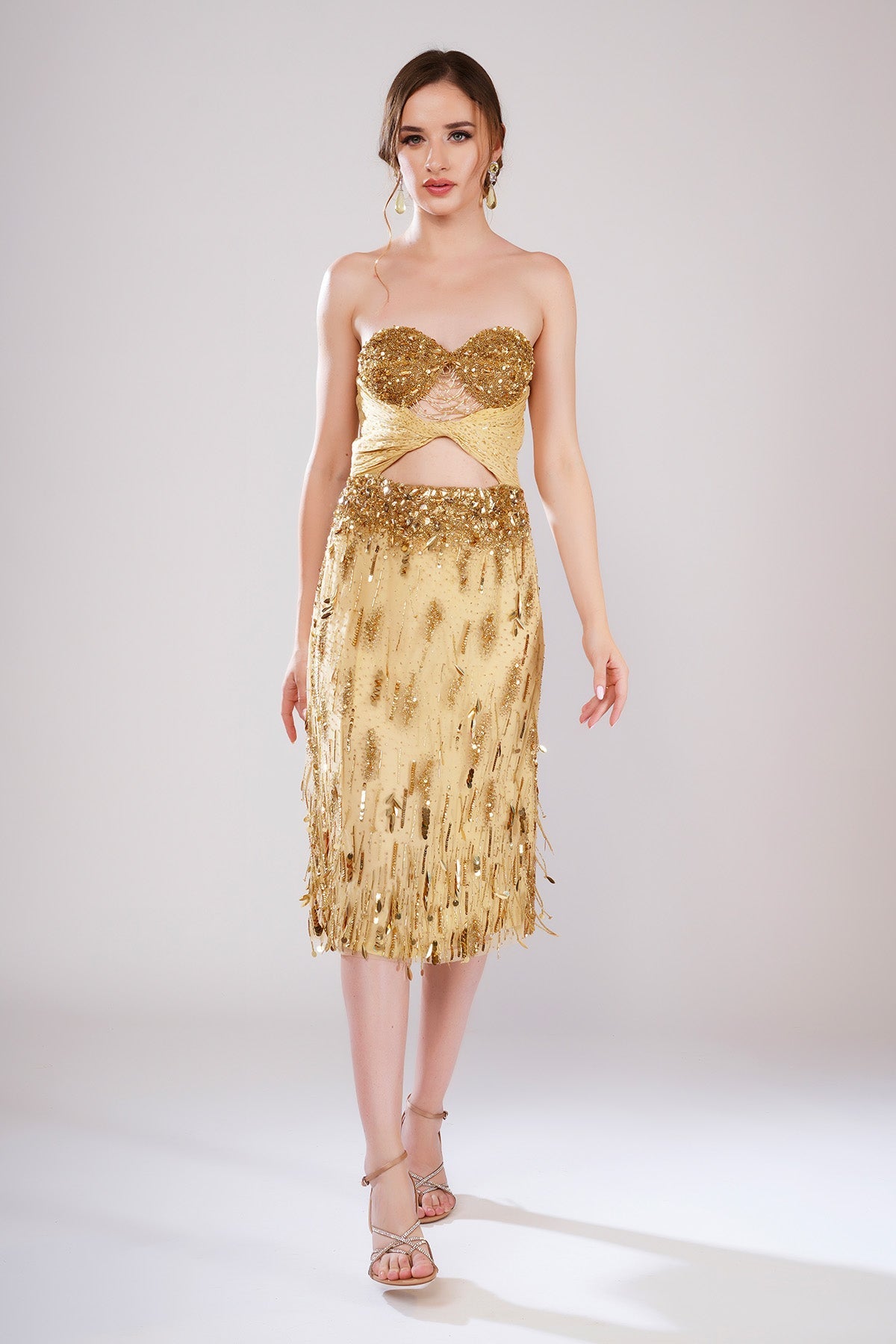 Buy Gold Off Shoulder Midi Dress by Smita Shrinivas for women online at ScrollnShops