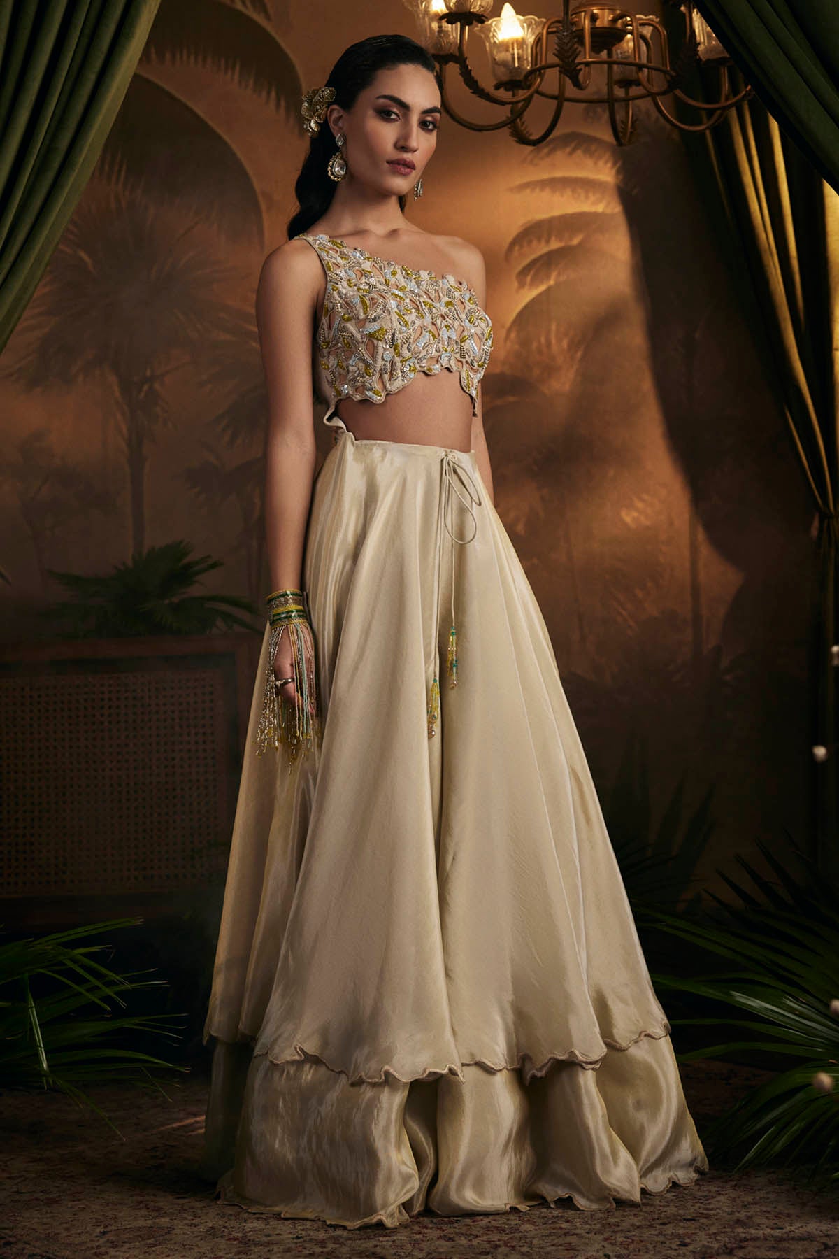 Gold One Shoulder Layer Jumpsuit