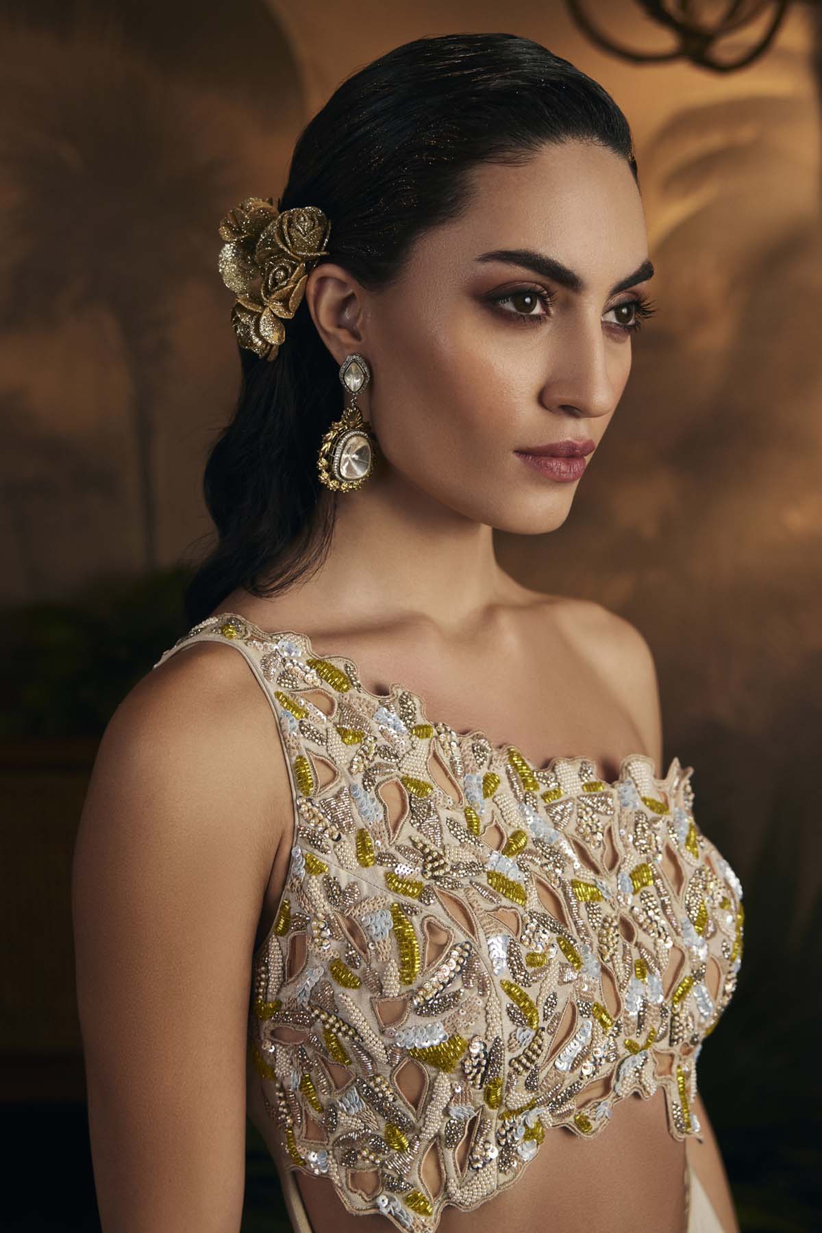 Gold One Shoulder Layer Jumpsuit